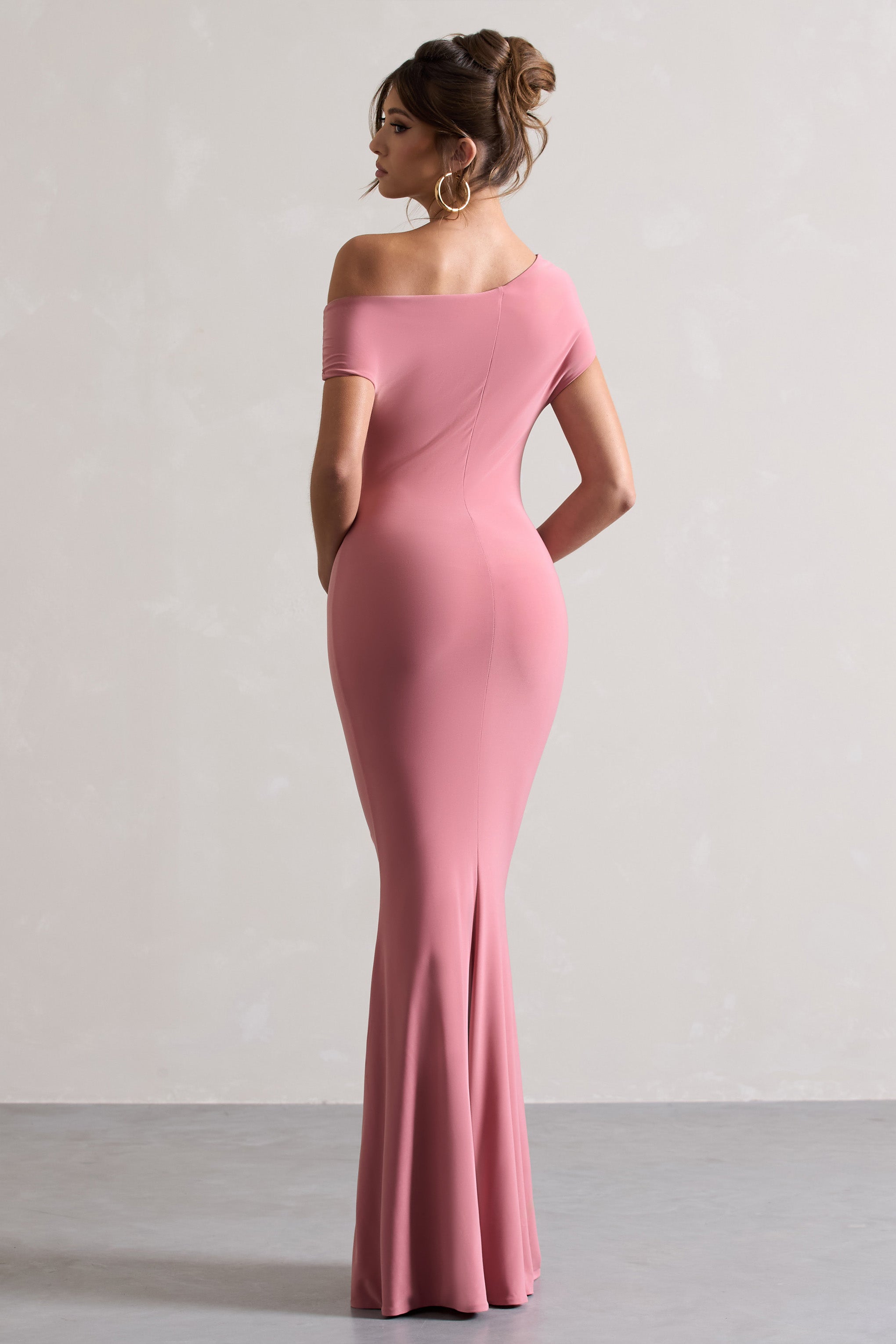 Avila | Pembe Asimetrik Bardot Maxi Elbise