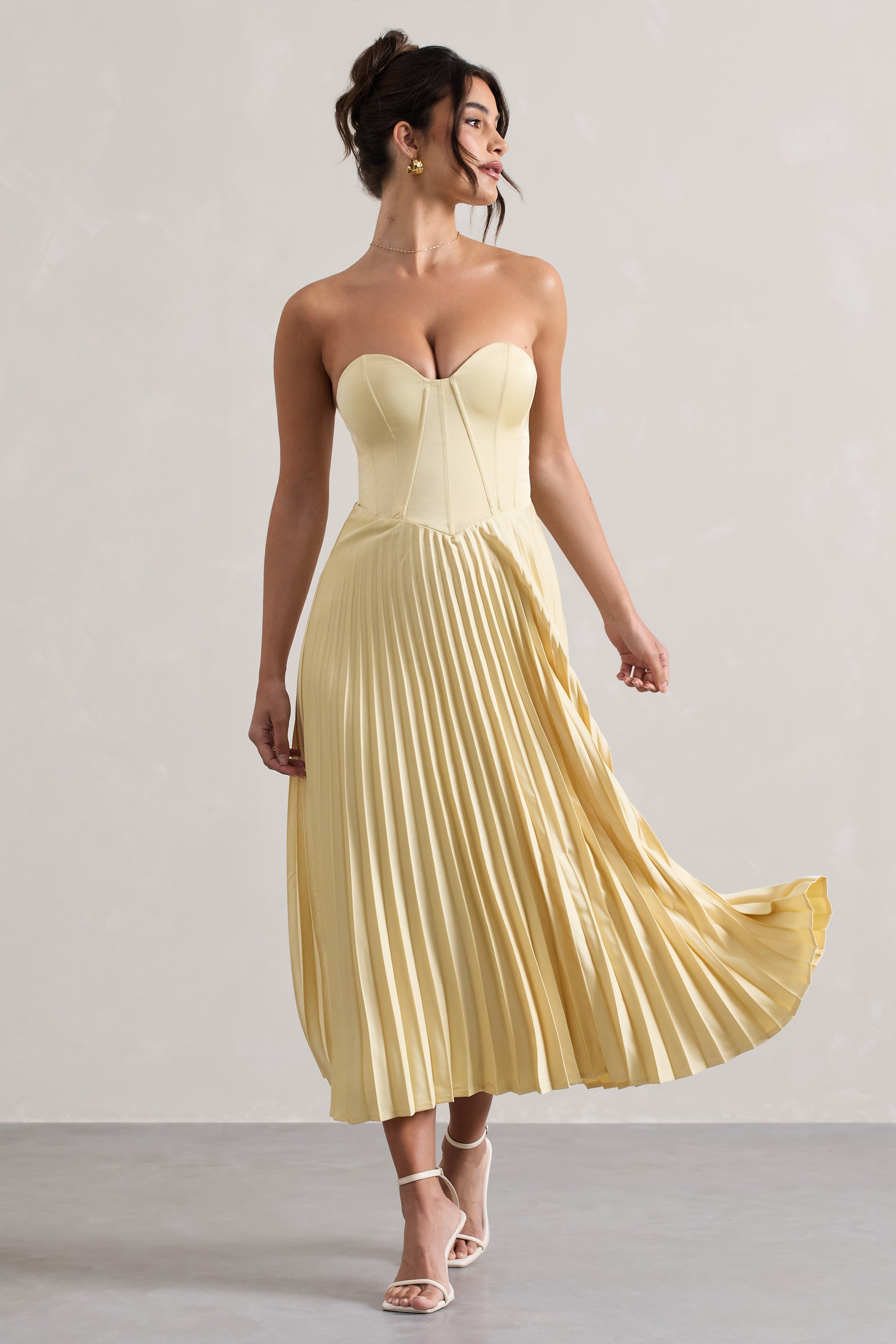 Bordeaux | Limon Saten Korsaj Stil Midi Elbise
