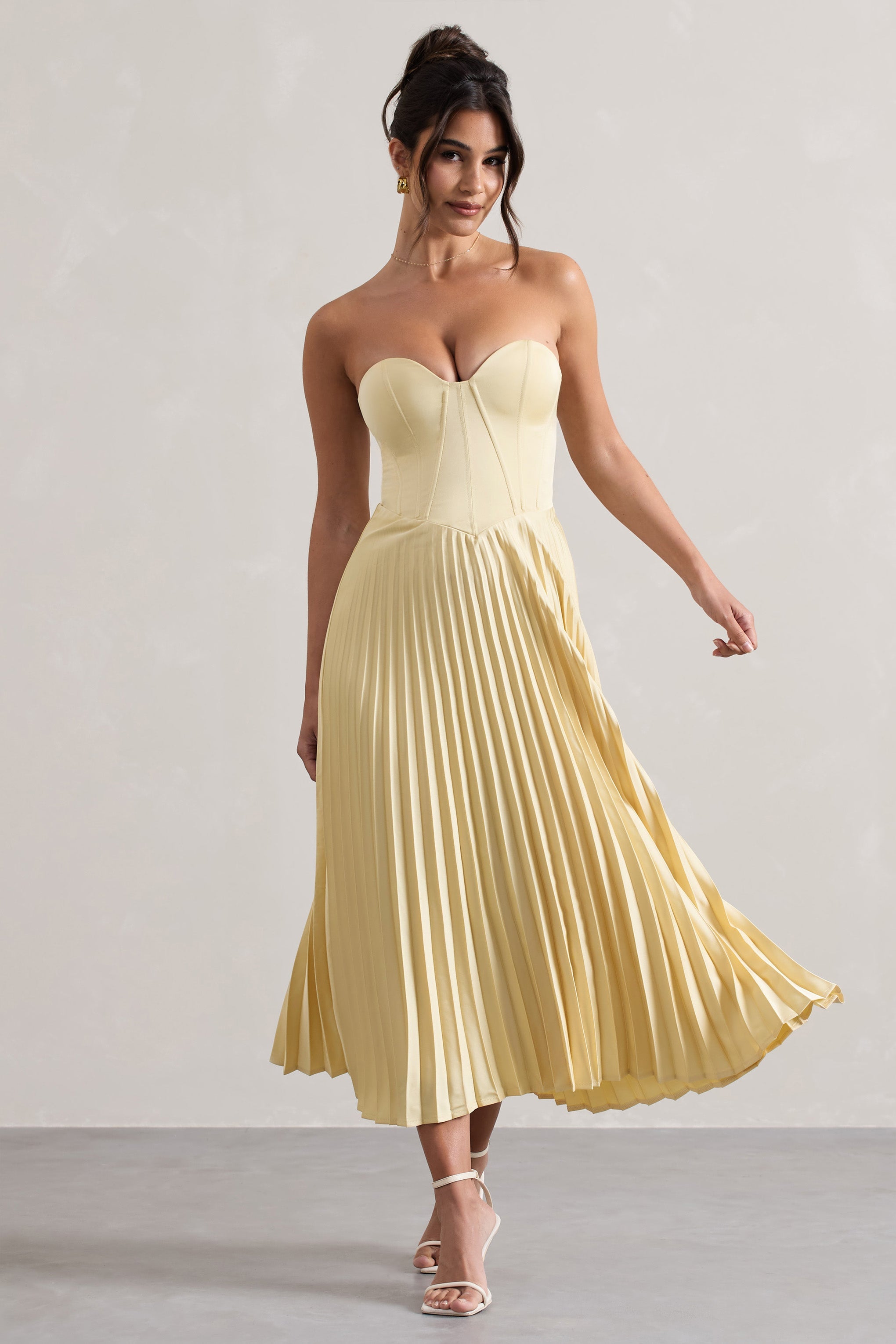 Bordeaux | Limon Saten Korsaj Stil Midi Elbise