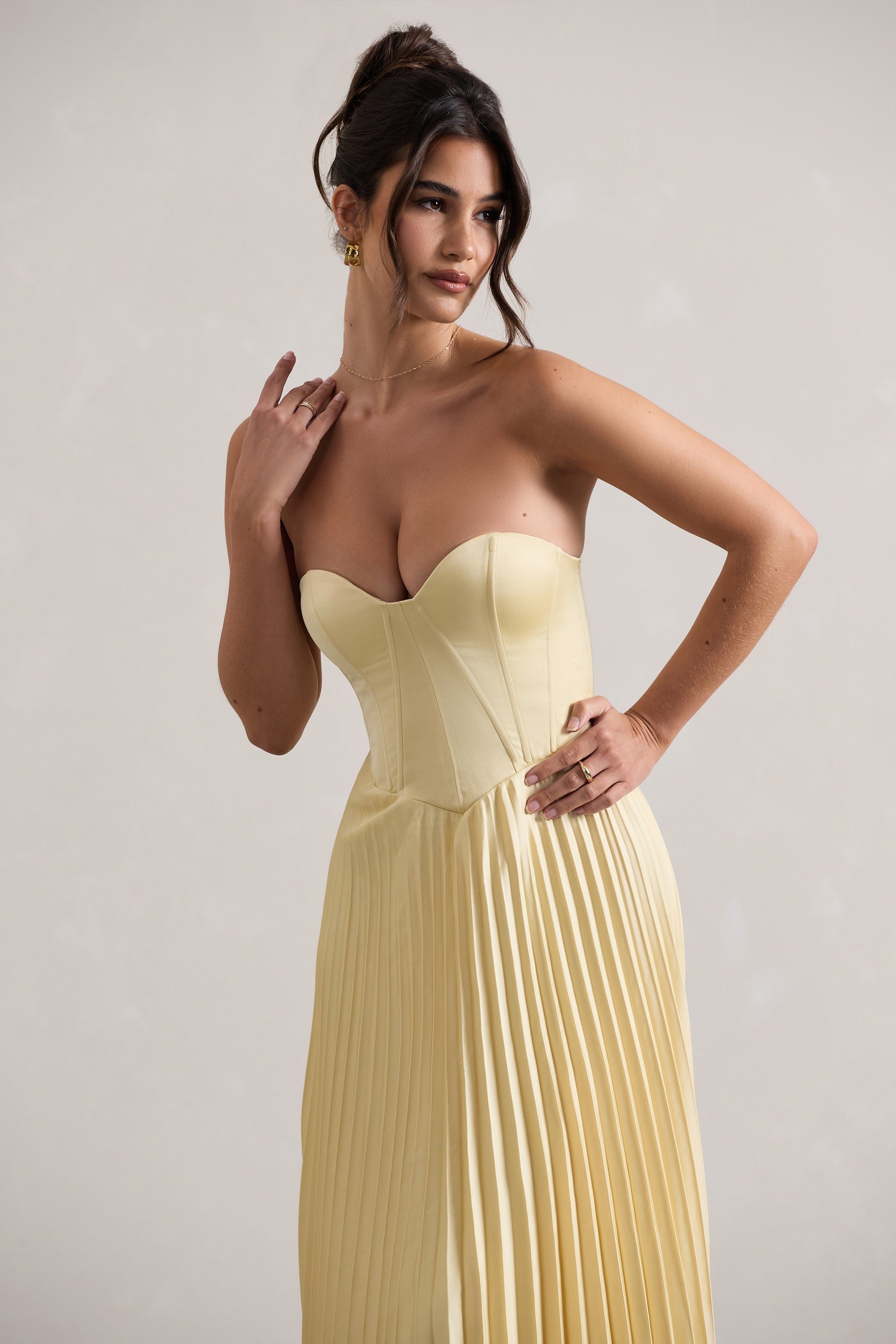 Bordeaux | Limon Saten Korsaj Stil Midi Elbise