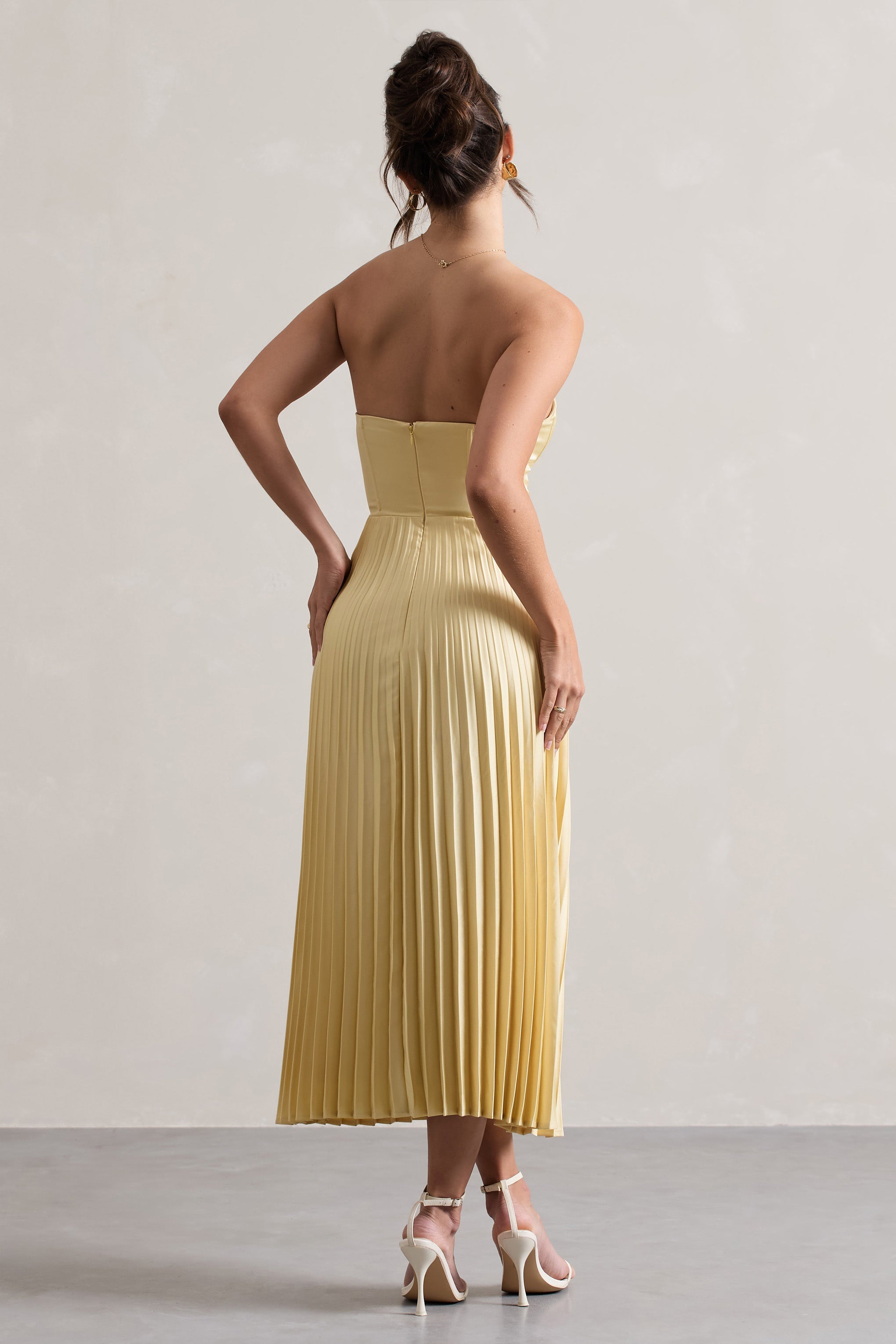 Bordeaux | Limon Saten Korsaj Stil Midi Elbise