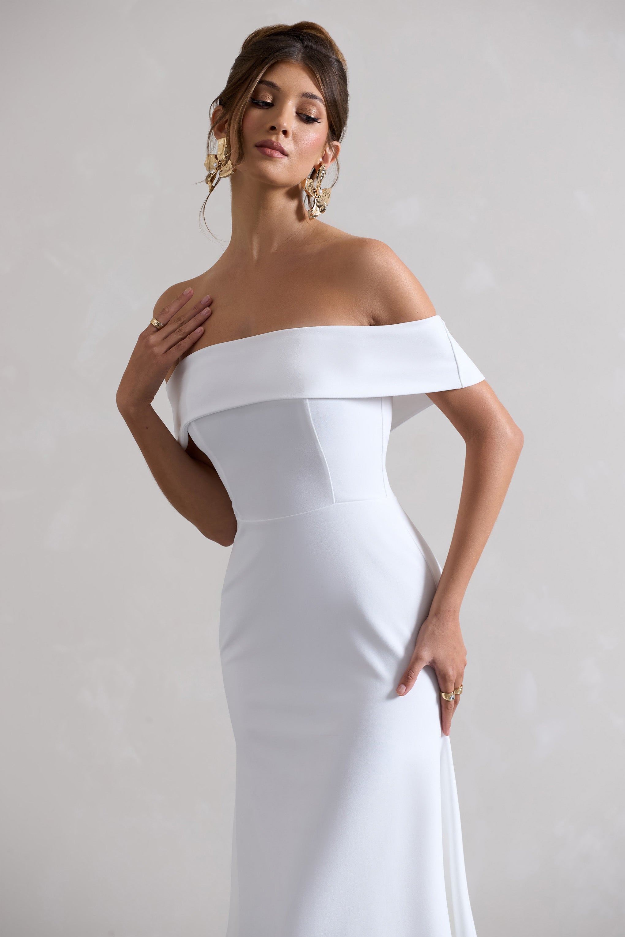 Windsor | Beyaz Bardot Midi Elbise