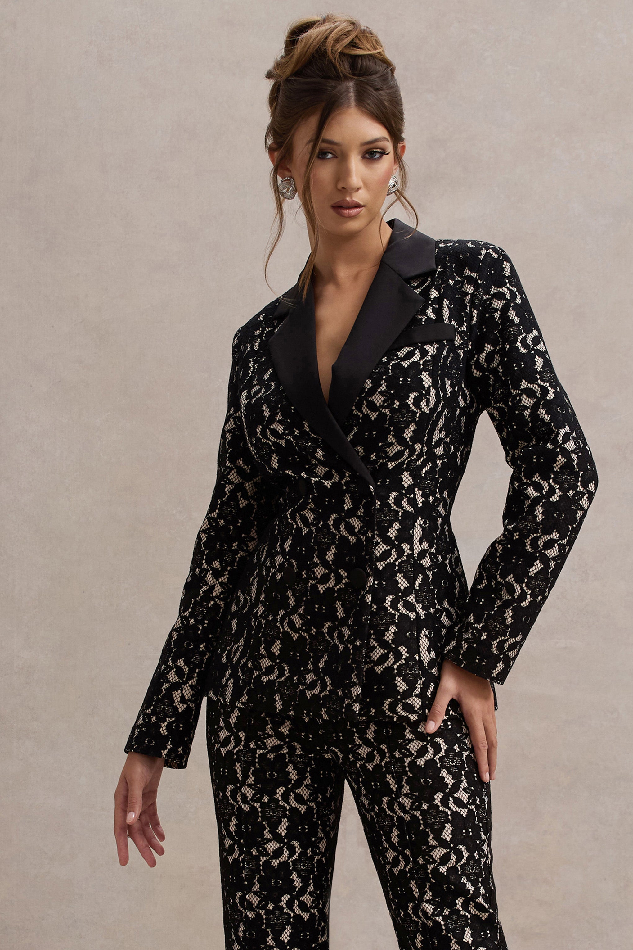 Kennedy | Siyah Dantel Kesim Blazer