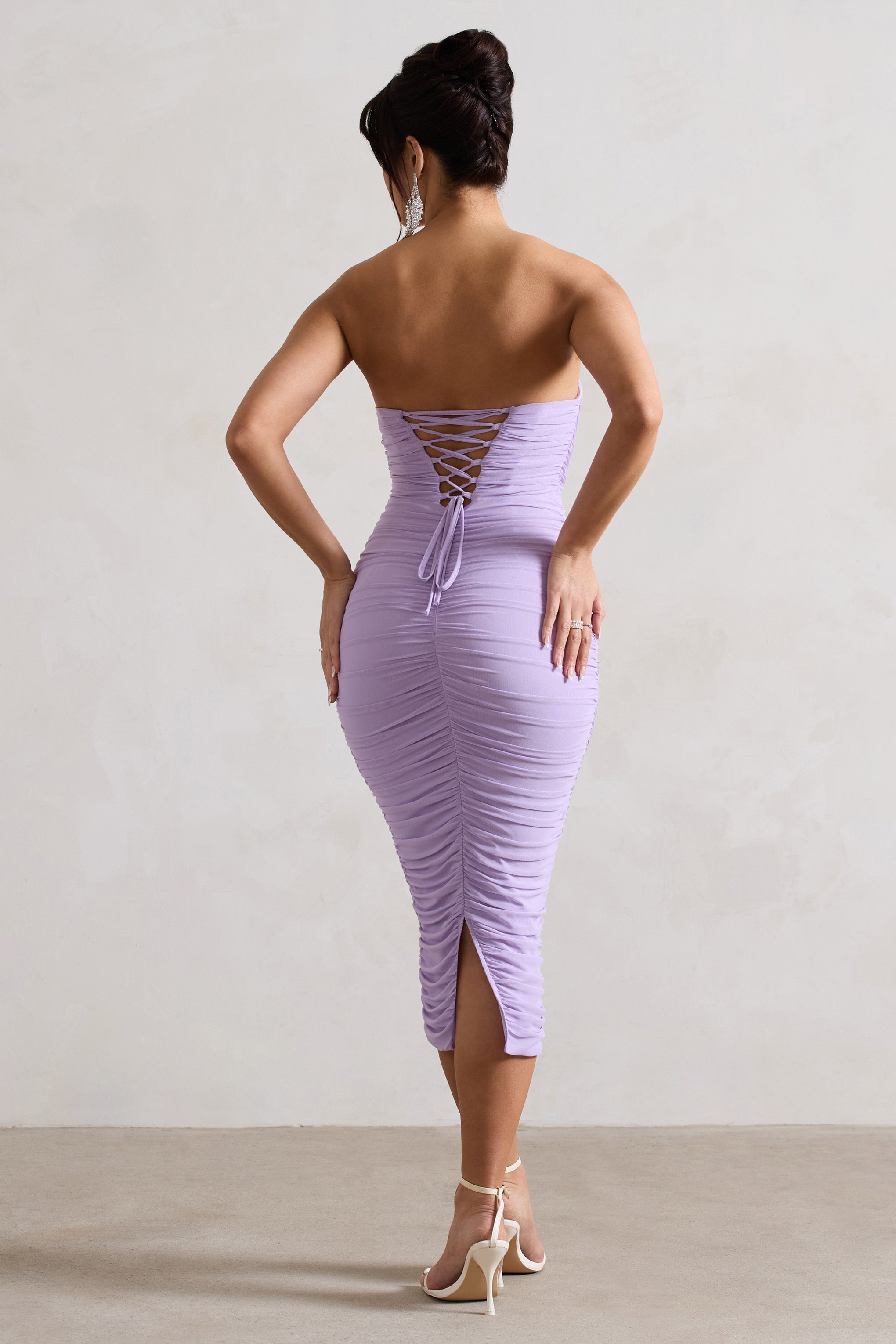 Nylah | Lila Şifon Korse Bodycon Midi Elbise
