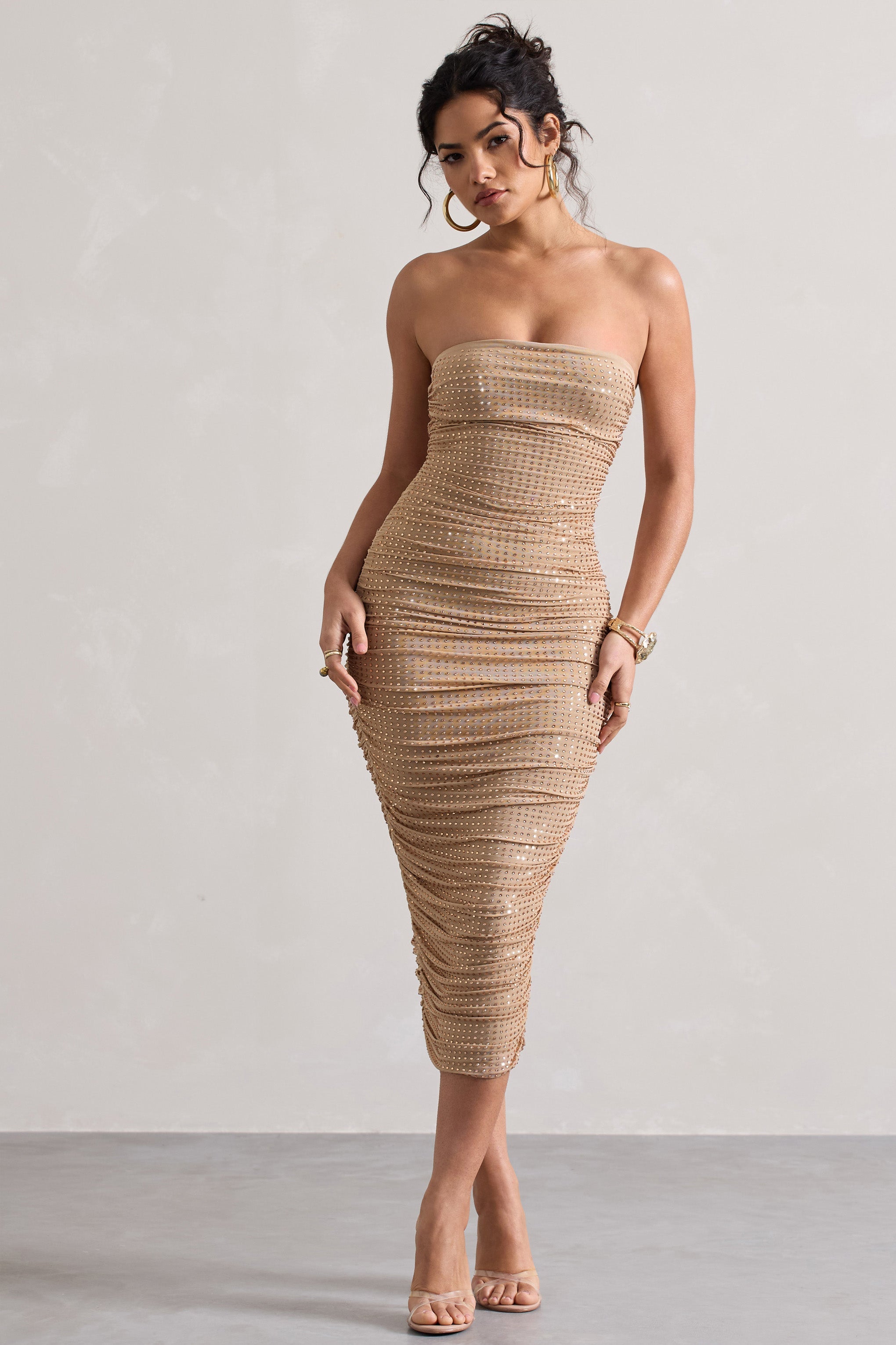 Astro | Altın Süslemeli Bandeau Midi Elbise