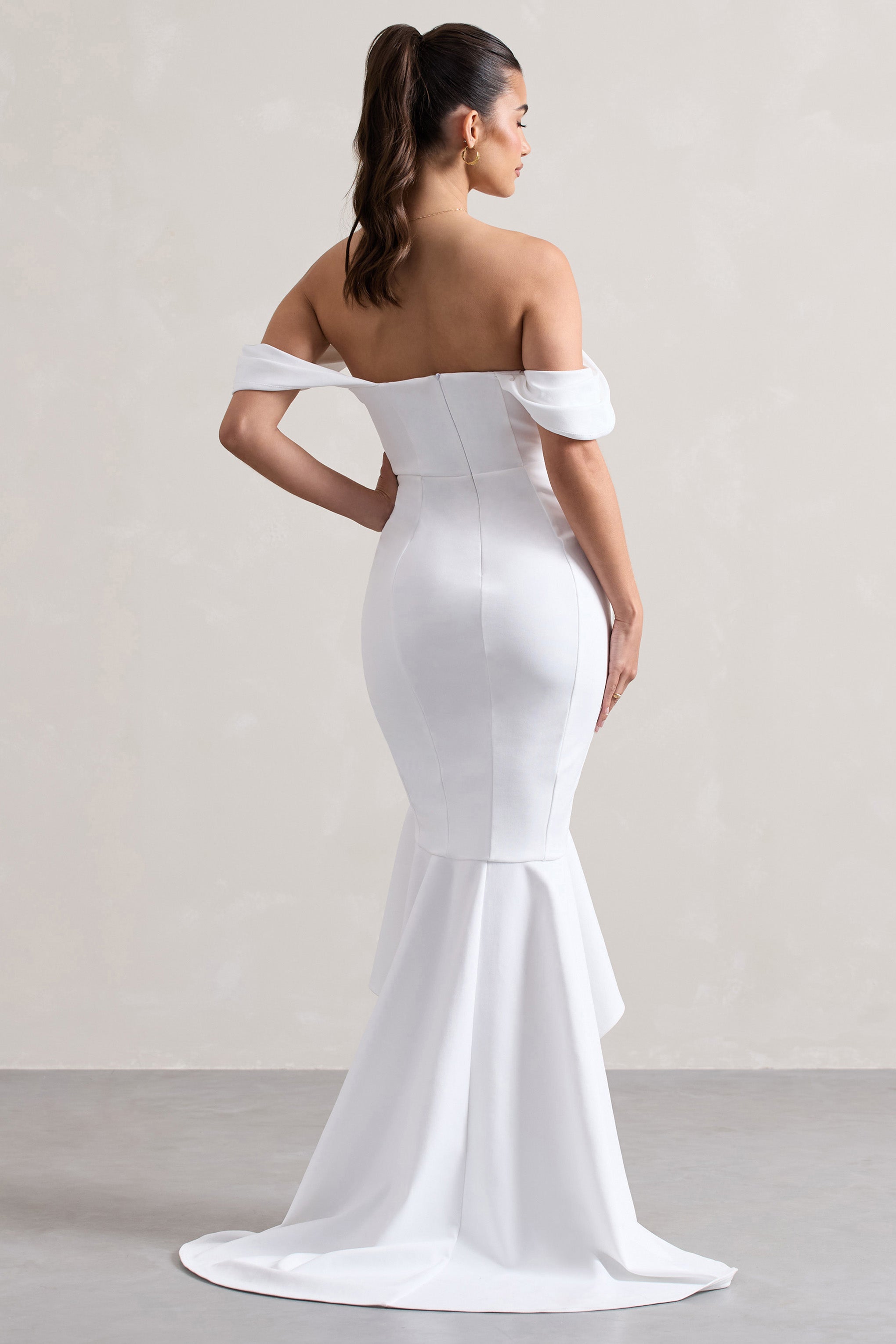 Cotillion | Beyaz Sweetheart Yüksek-Düşük Maxi Elbise, Volanlı Etek