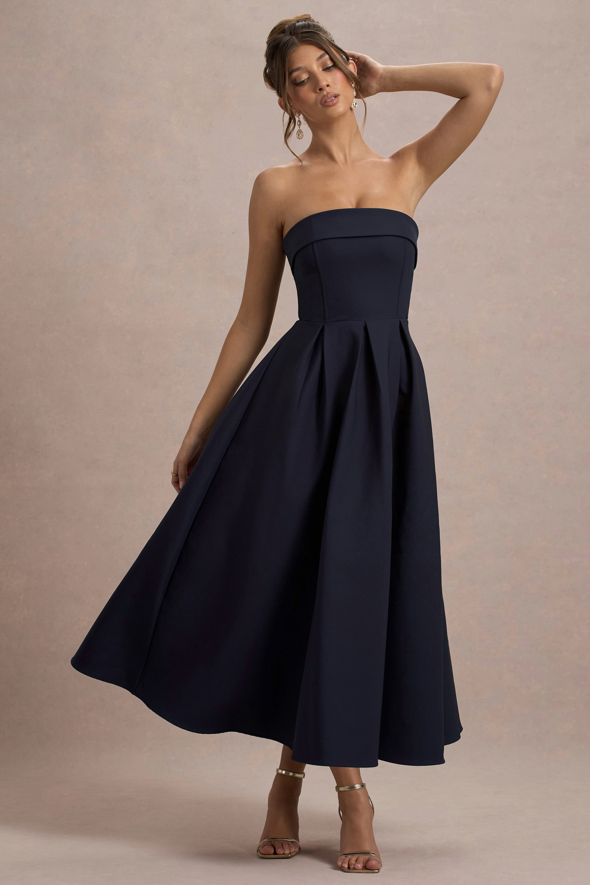 Annalise | Lacivert Bandeau Skater Midi Elbise