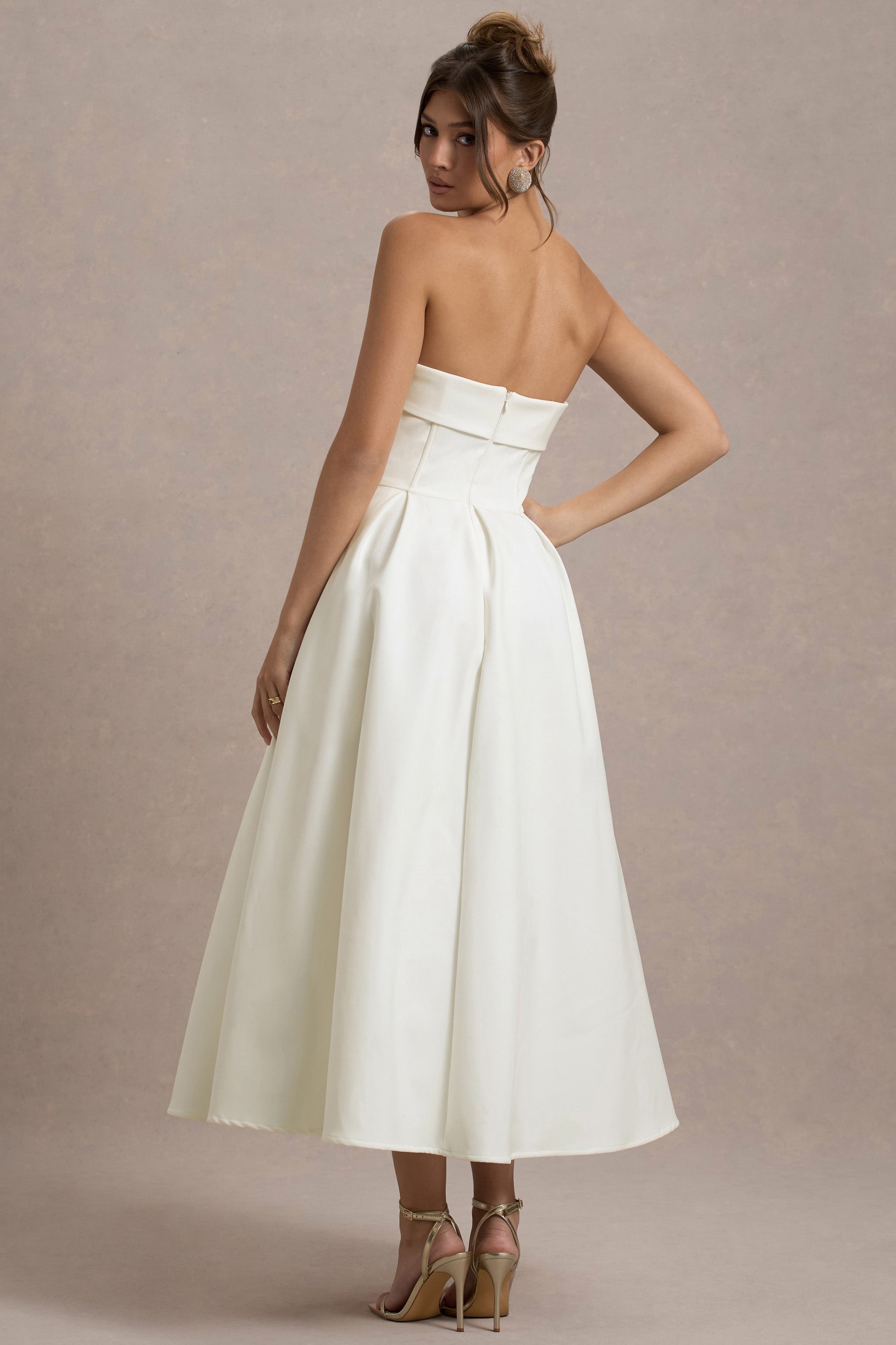 Annalise | Ecru Bandeau Kayık Elbise