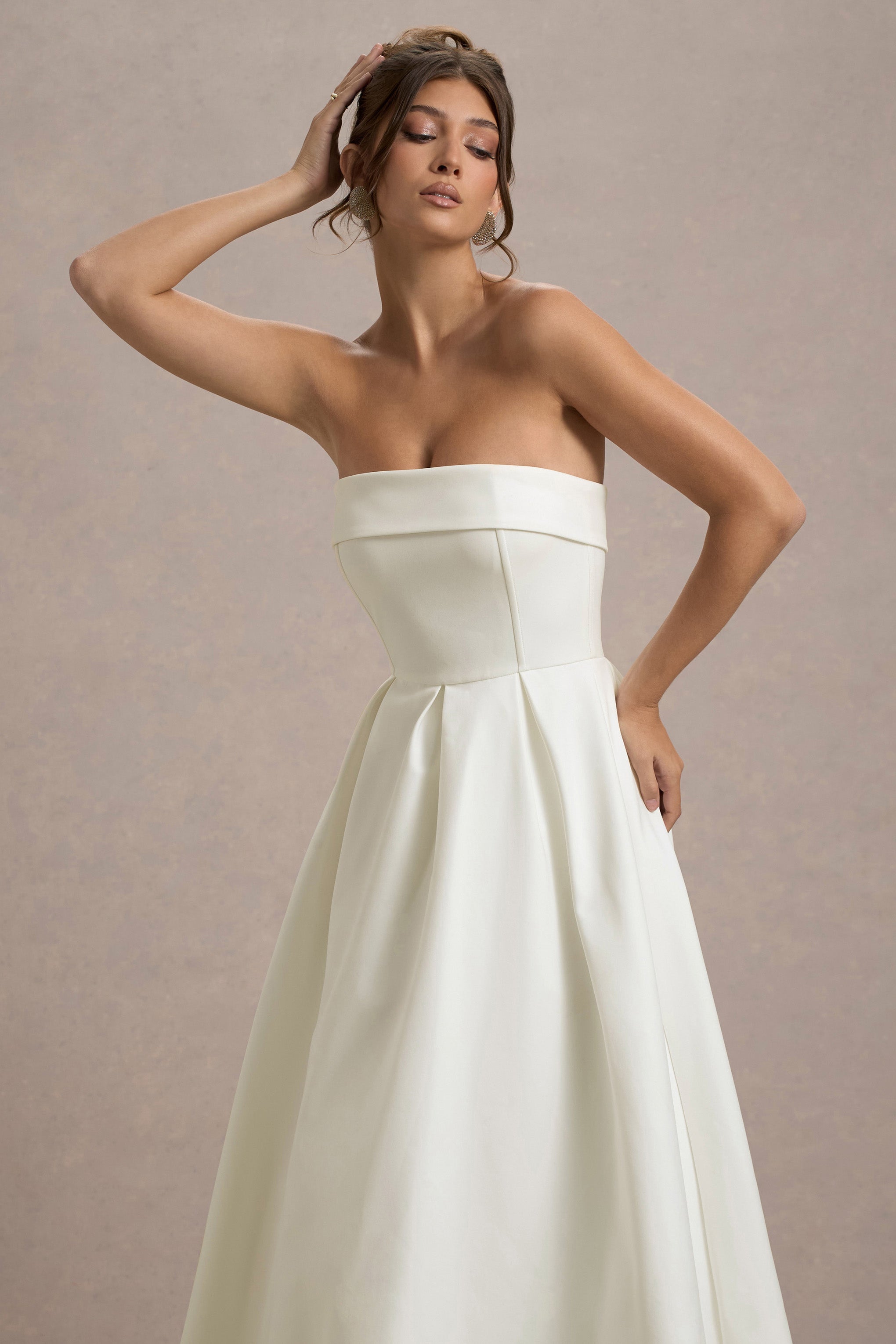 Annalise | Ecru Bandeau Kayık Elbise