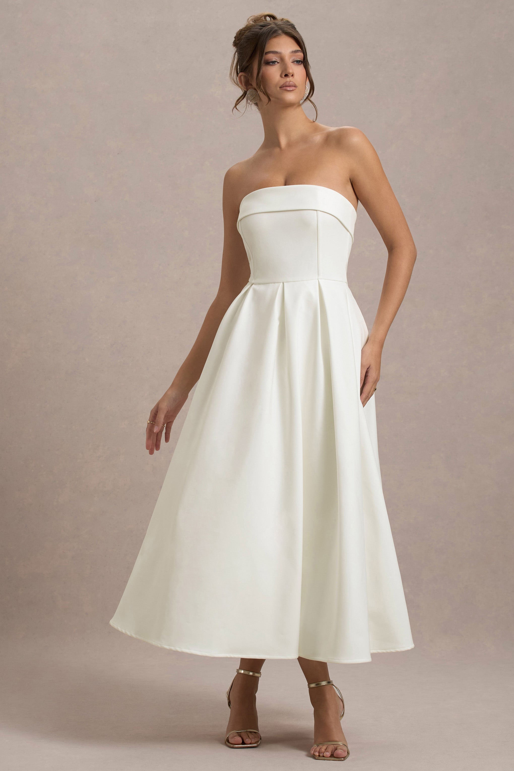 Annalise | Ecru Bandeau Kayık Elbise