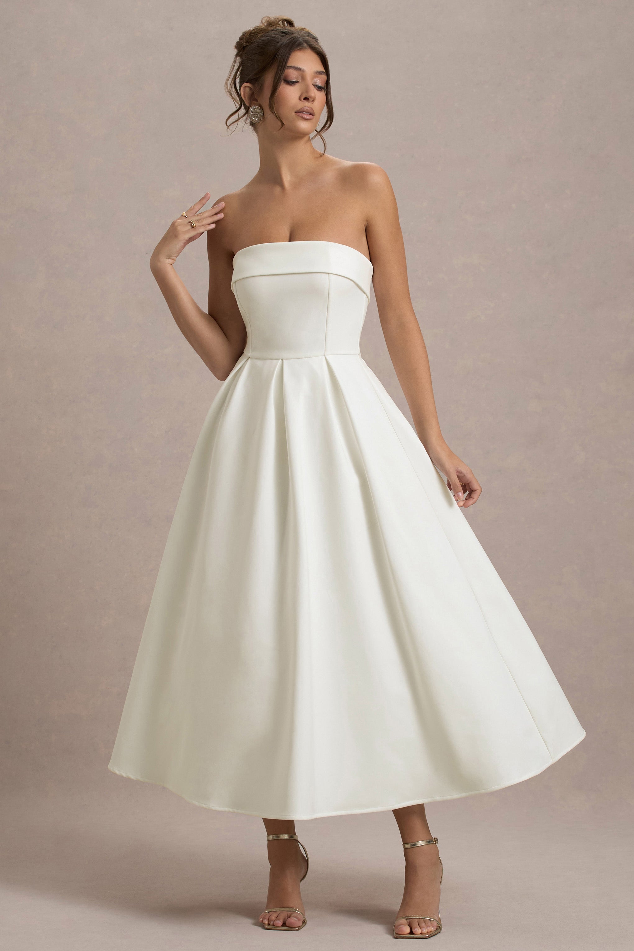 Annalise | Ecru Bandeau Kayık Elbise