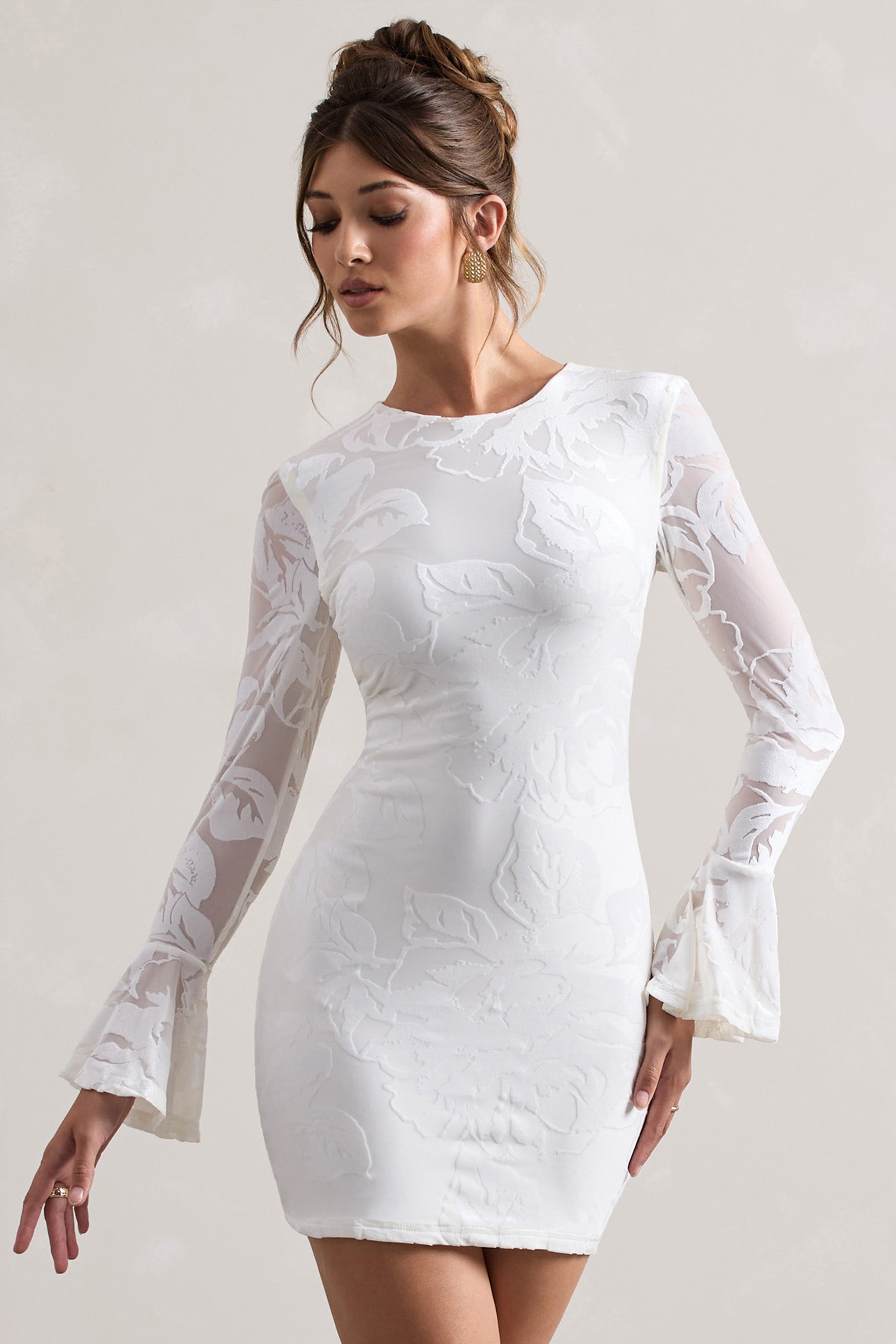 Della | Beyaz Bodycon Fırfırlı Kol Mikro Mini Elbise