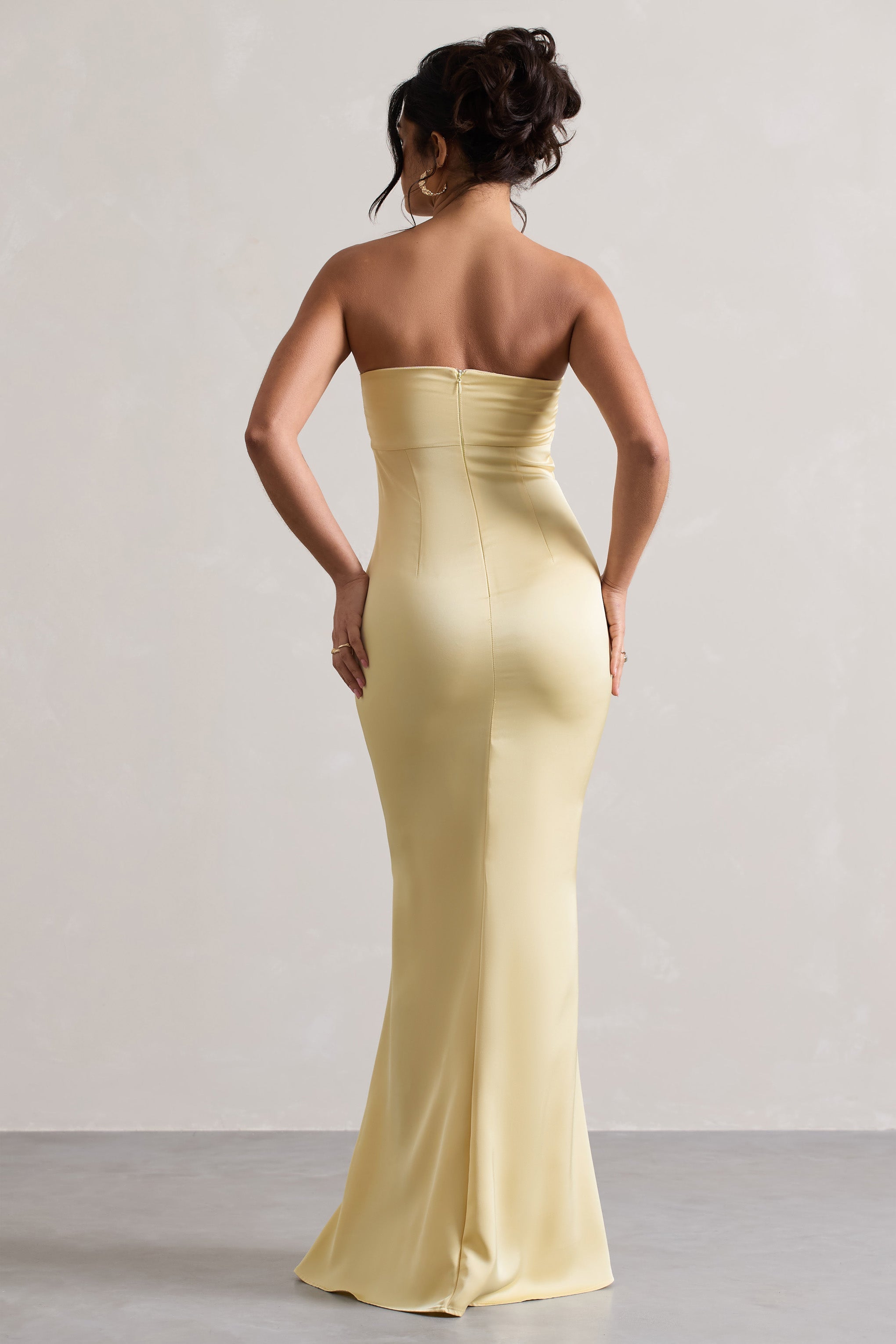 Colada | Limon Saten Plise Bandeau Maxi Elbise