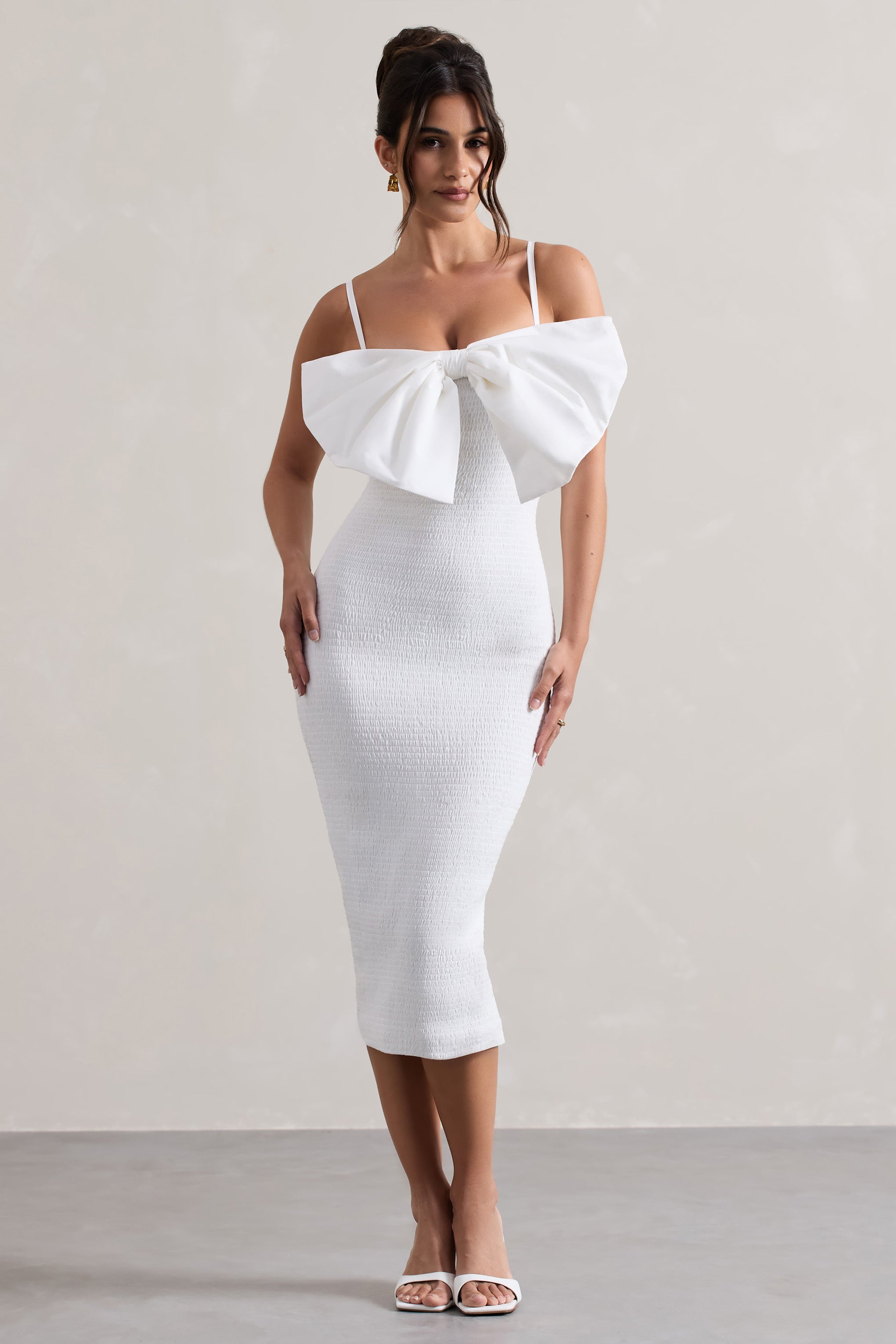 Aşk Şiiri | Büyük Kurdeleli Beyaz Bodycon Midi Elbise