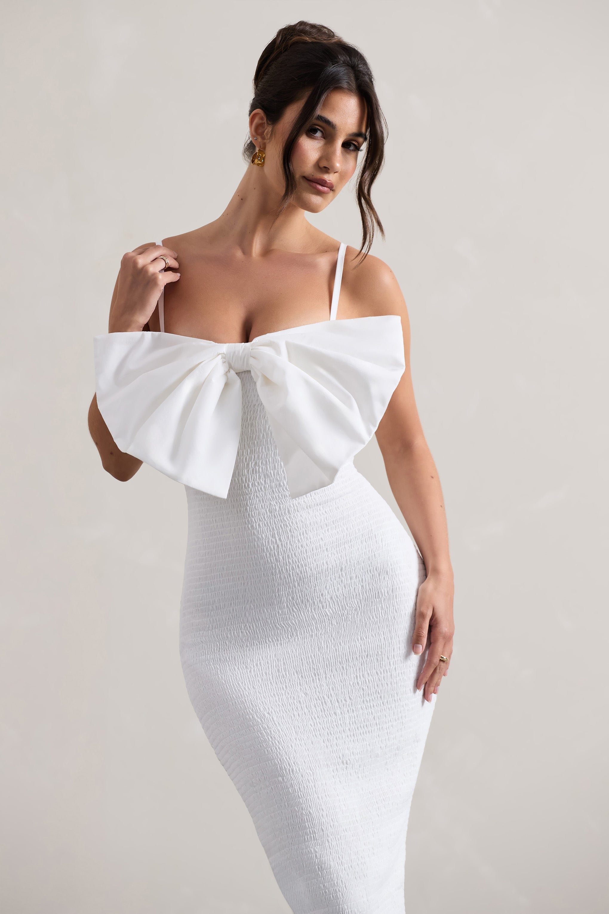 Aşk Şiiri | Büyük Kurdeleli Beyaz Bodycon Midi Elbise