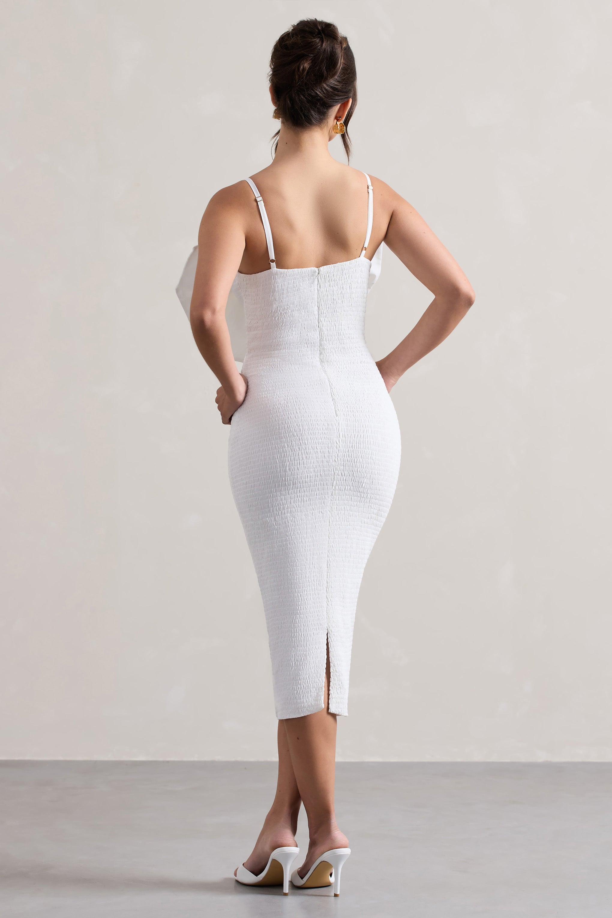 Aşk Şiiri | Büyük Kurdeleli Beyaz Bodycon Midi Elbise