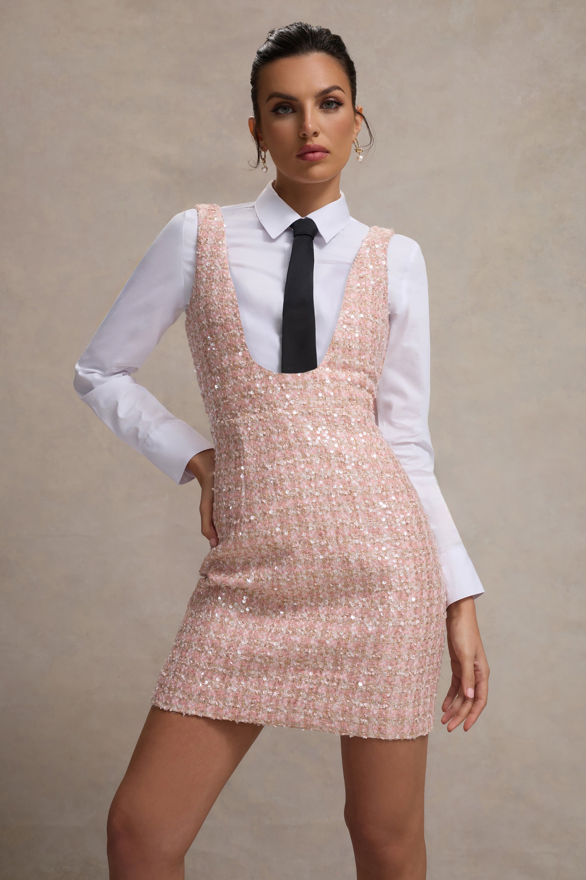 Oxford | Pembe Boucle Askılı Elbise