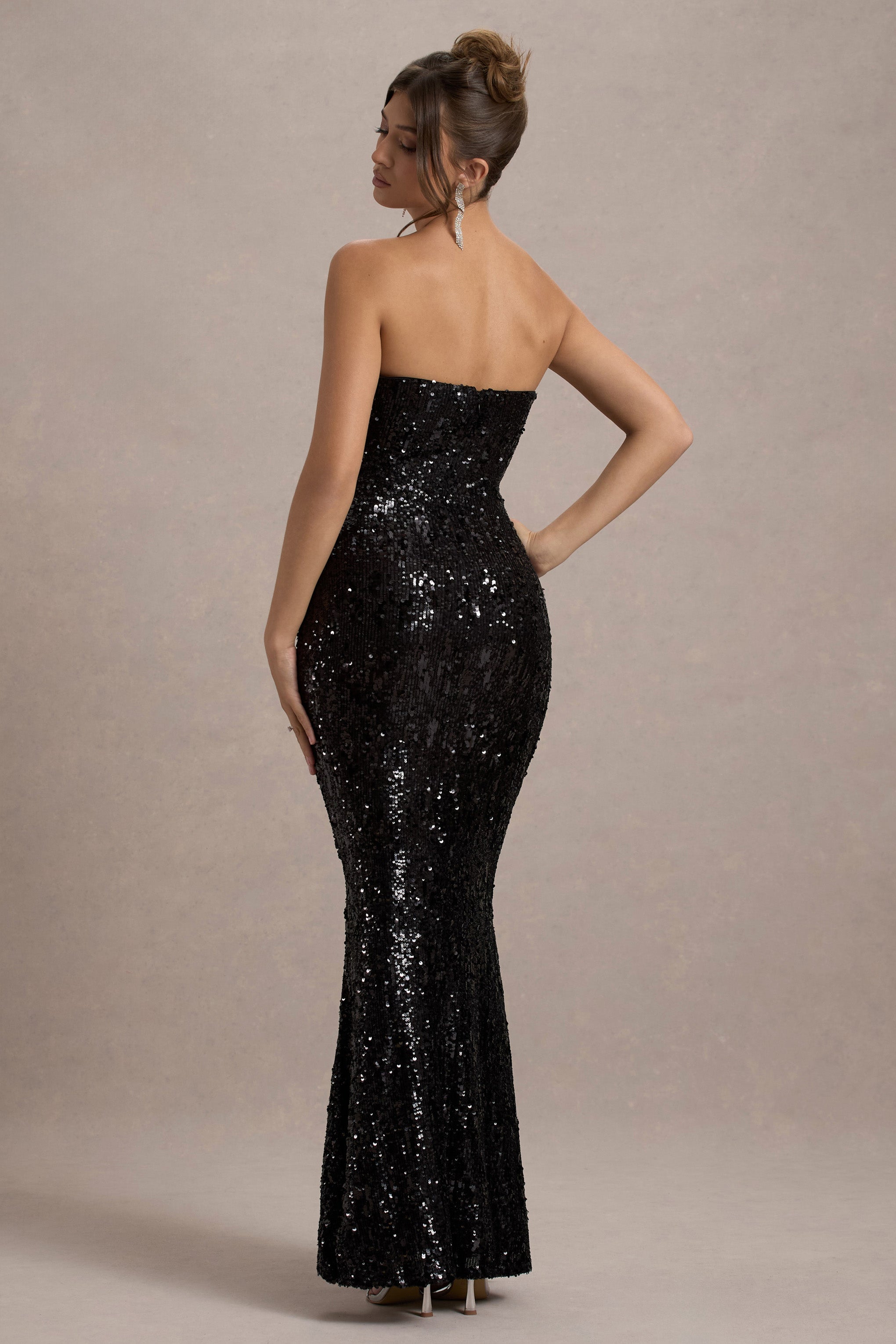 Sihir Gibi | Siyah Pul Payet Bandeau Maxi Elbise