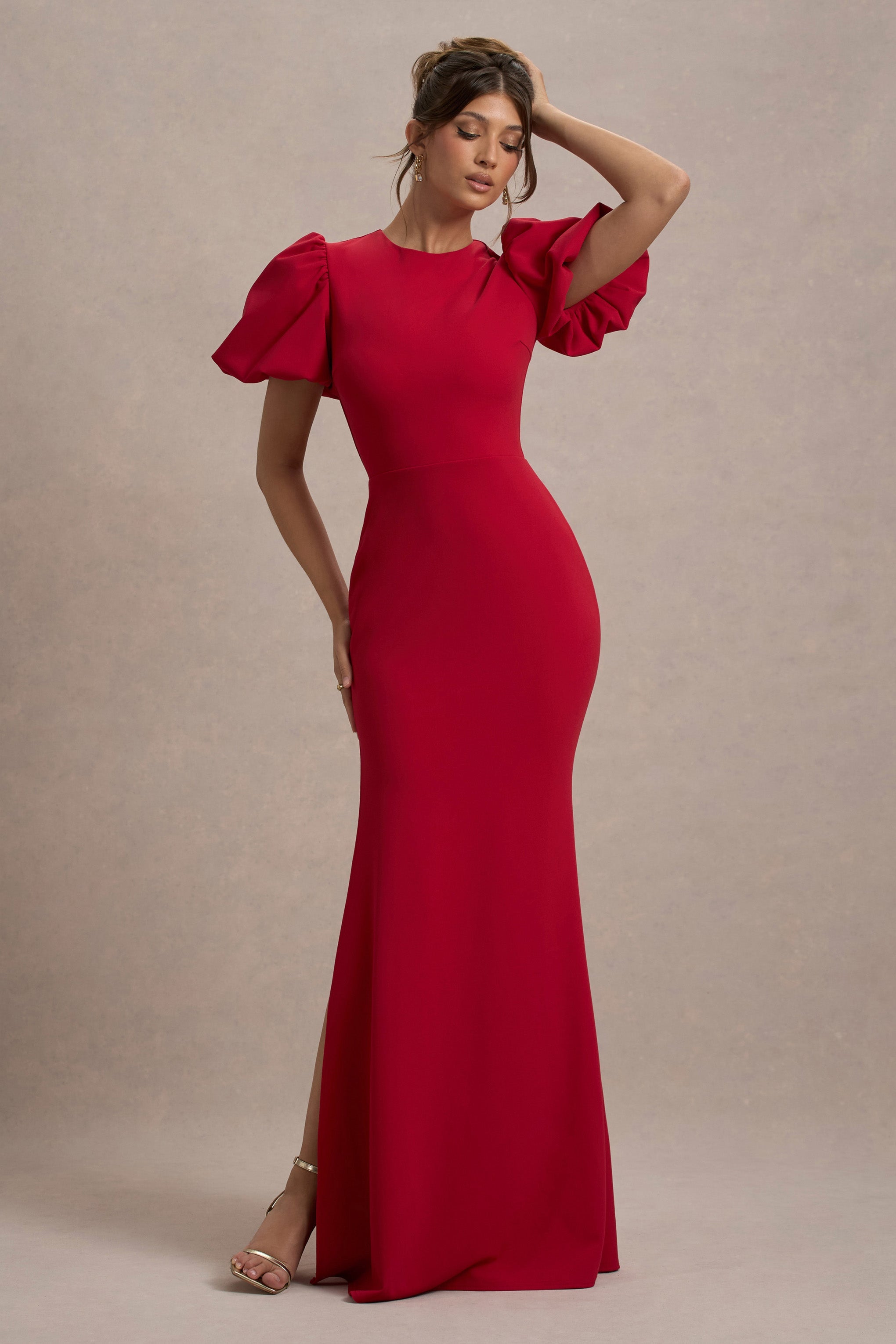 Aşk Mektupları | Kırmızı Puff-Sleeve Maxi Elbise