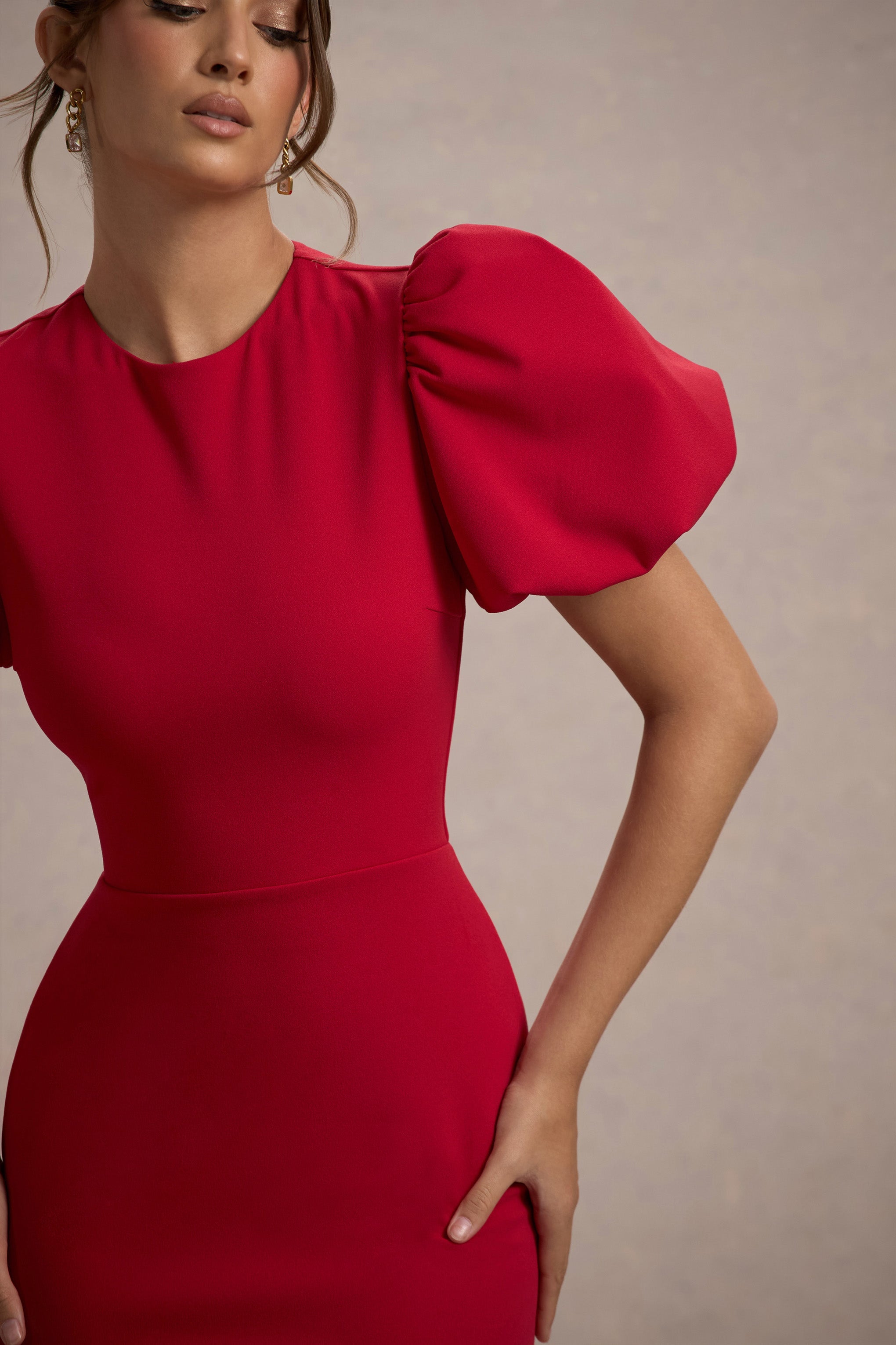 Aşk Mektupları | Kırmızı Puff-Sleeve Maxi Elbise