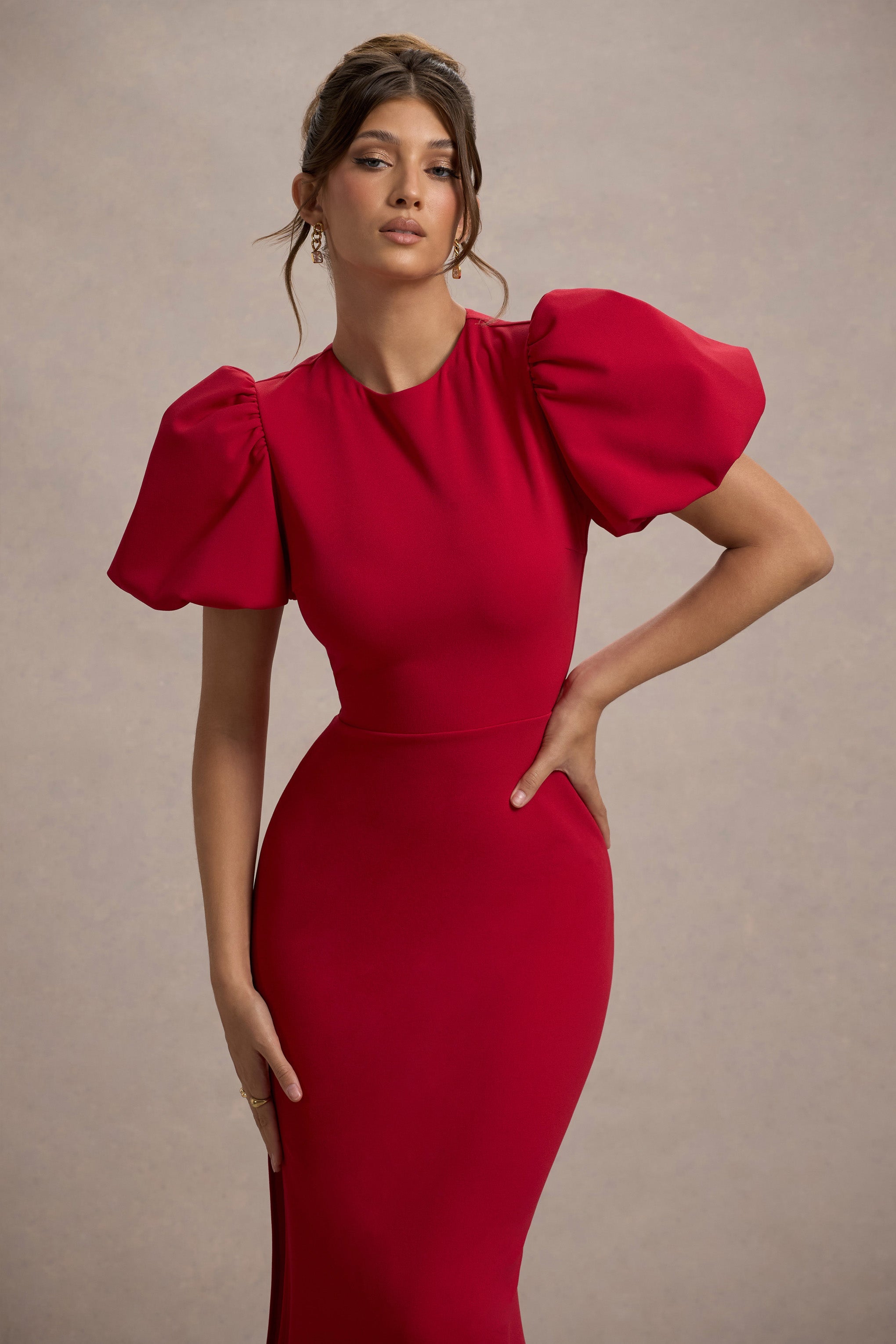 Aşk Mektupları | Kırmızı Puff-Sleeve Maxi Elbise