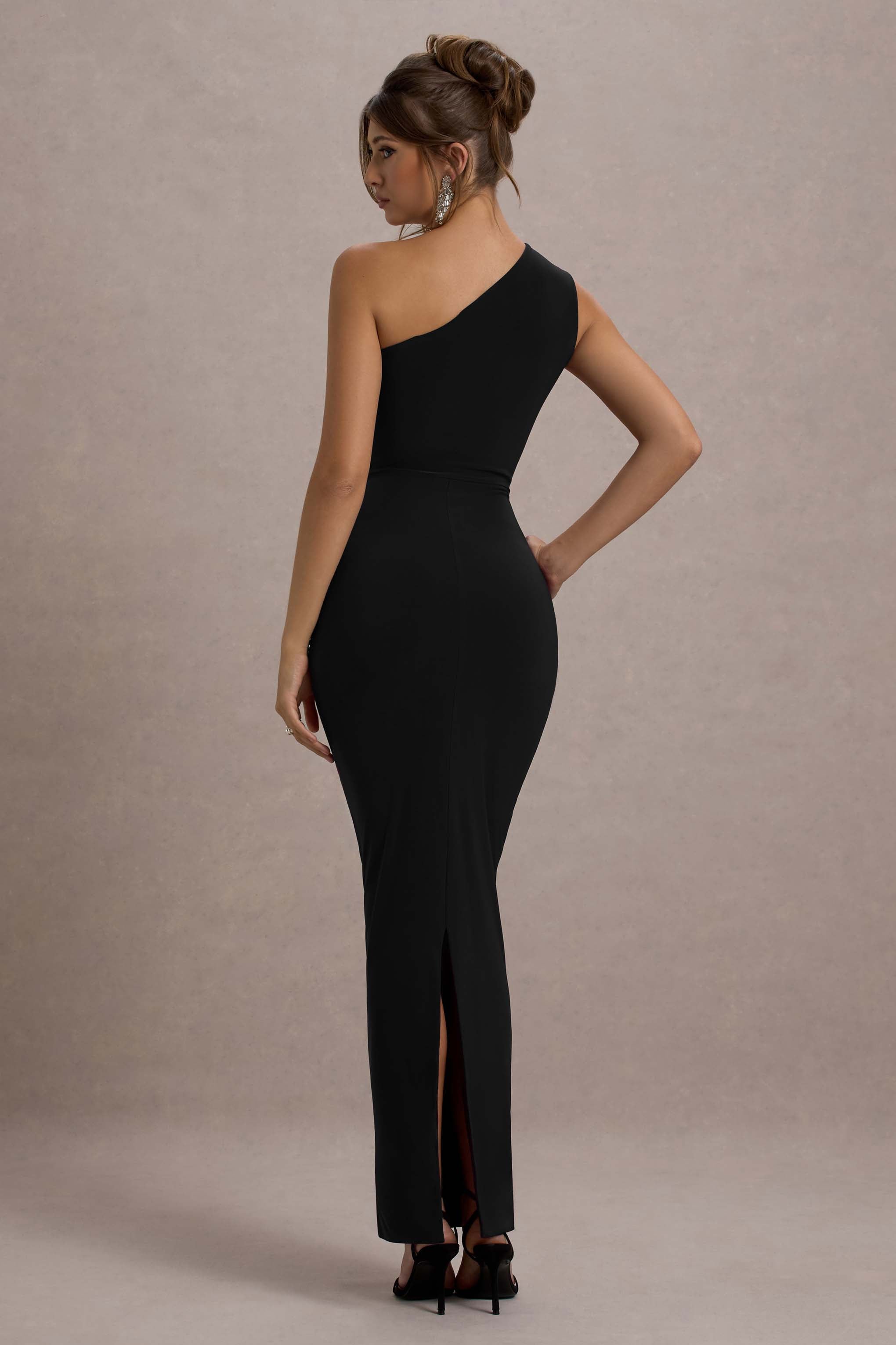 Dalarie | Siyah Tek Omuzlu K gathered Maxi Elbise