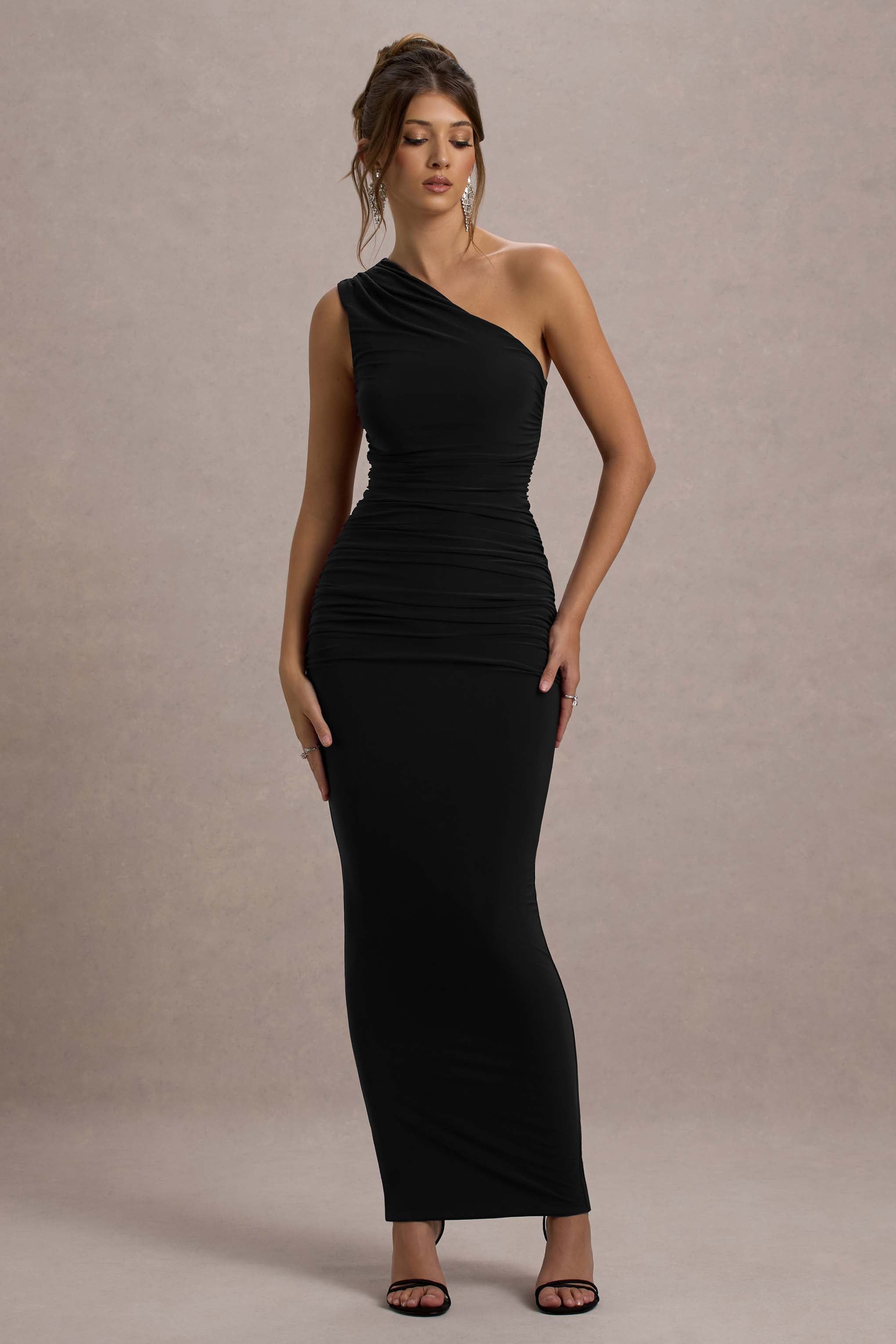 Dalarie | Siyah Tek Omuzlu K gathered Maxi Elbise