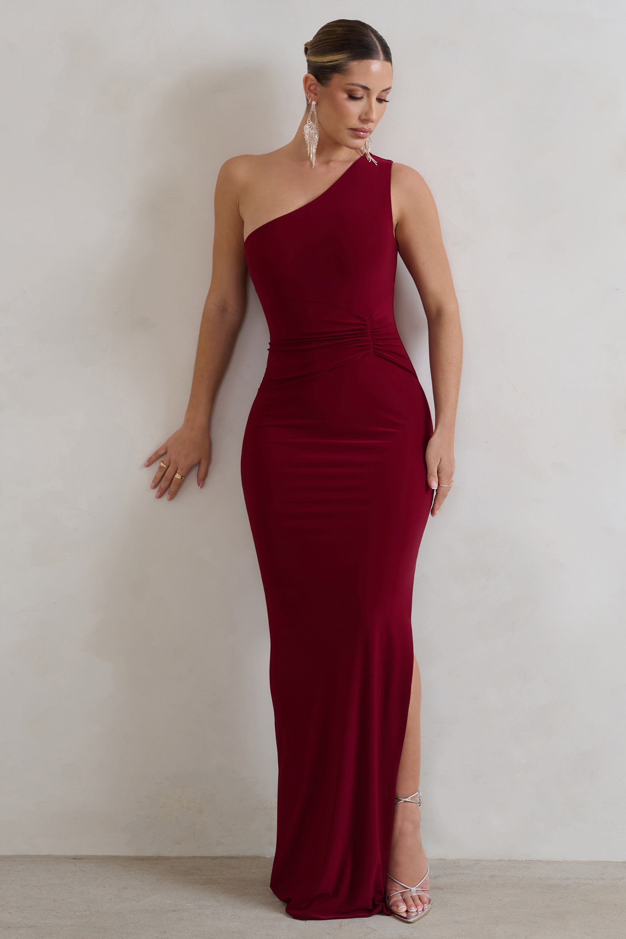 Kary | Berry Tek Omuzlu Yırtmaçlı Maxi Elbise
