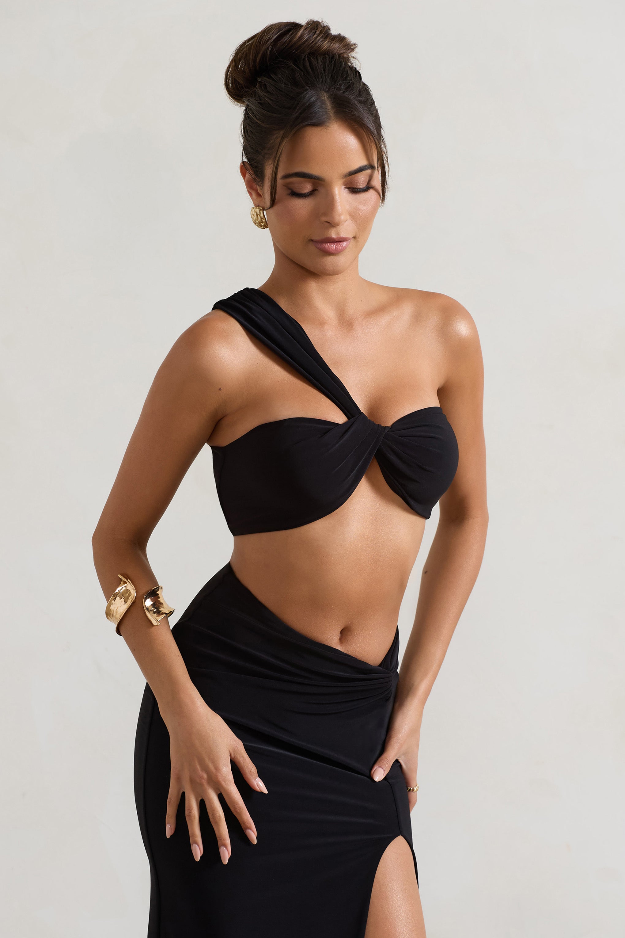 Açık Kalp | Siyah Düğüm Tek Omuzlu Bralet