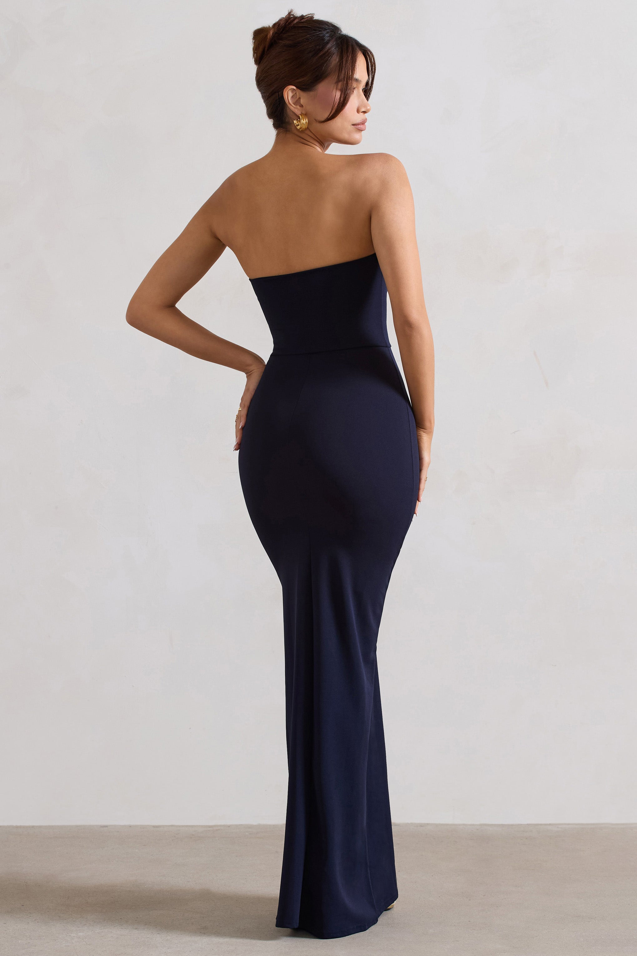 Balodaki Güzellik | Yırtmaçlı Lacivert Bandeau Maxi Elbise