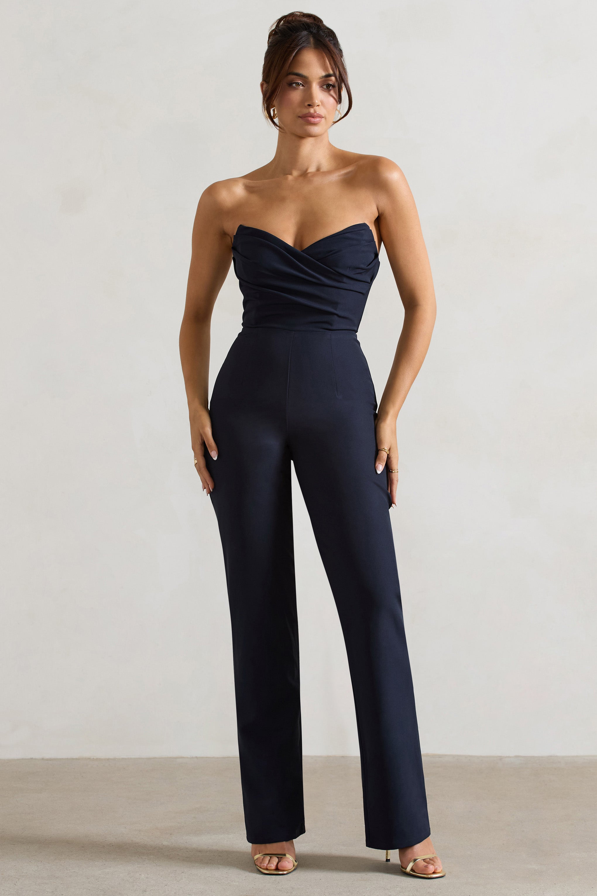 Bellezza | Lacivert Bandeau Korse Geniş Paça Tulum
