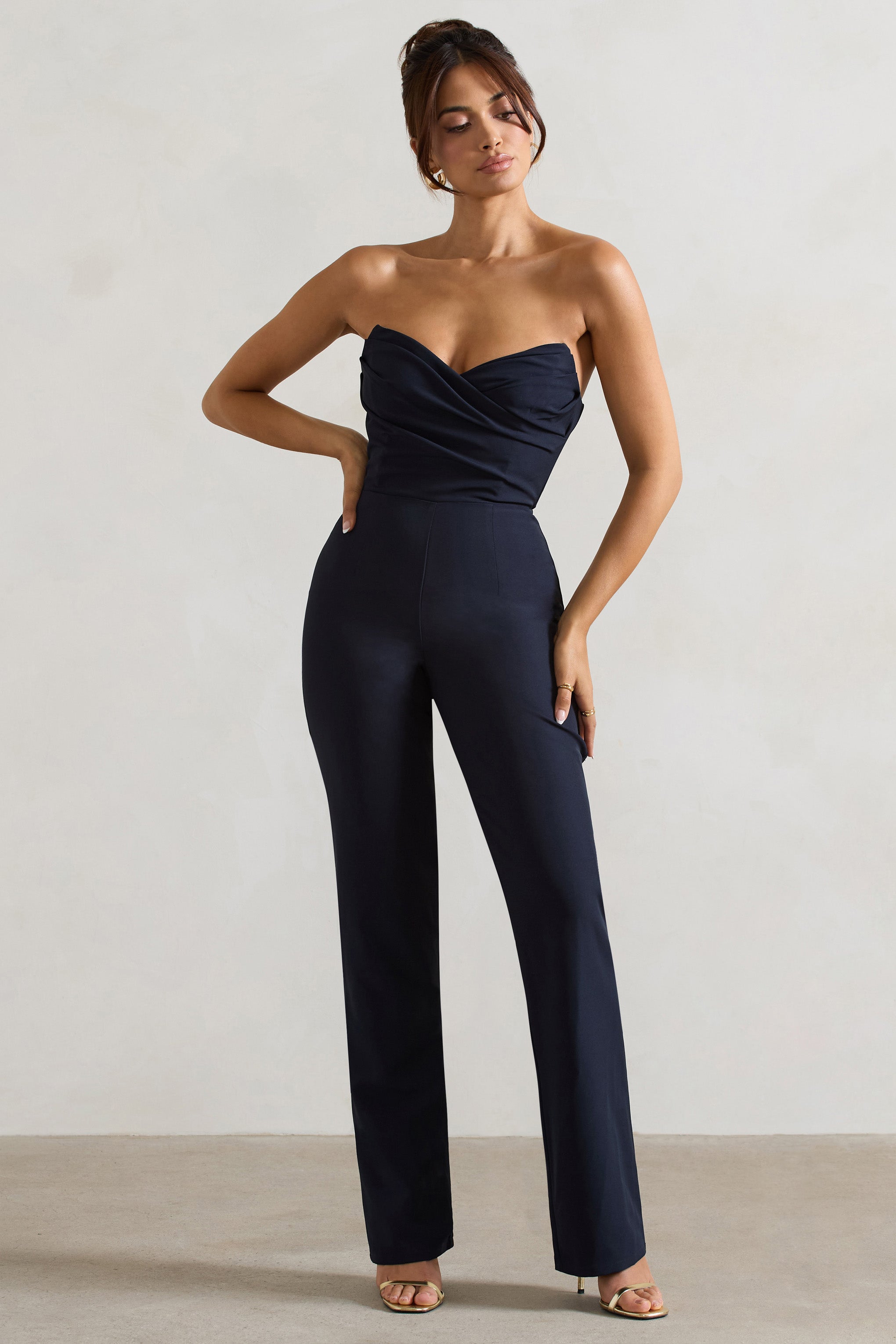 Bellezza | Lacivert Bandeau Korse Geniş Paça Tulum