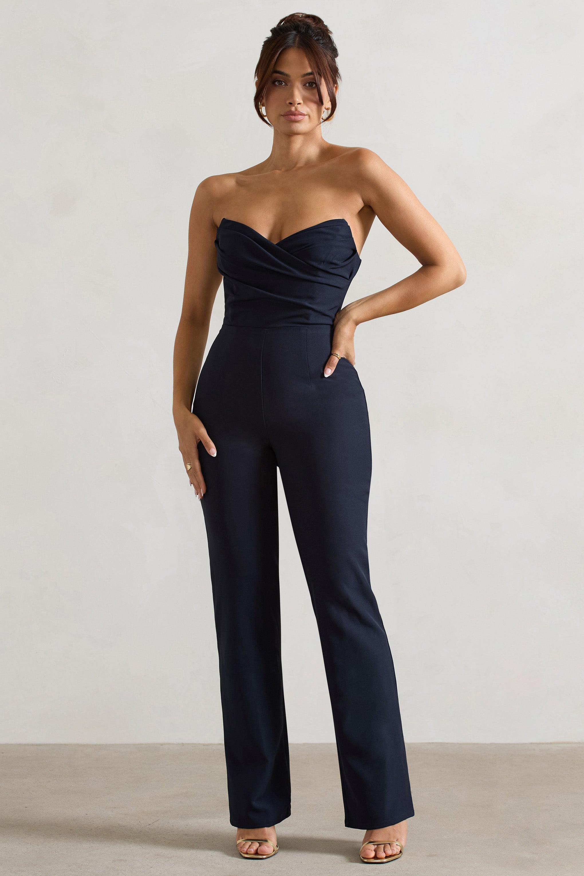 Bellezza | Lacivert Bandeau Korse Geniş Paça Tulum