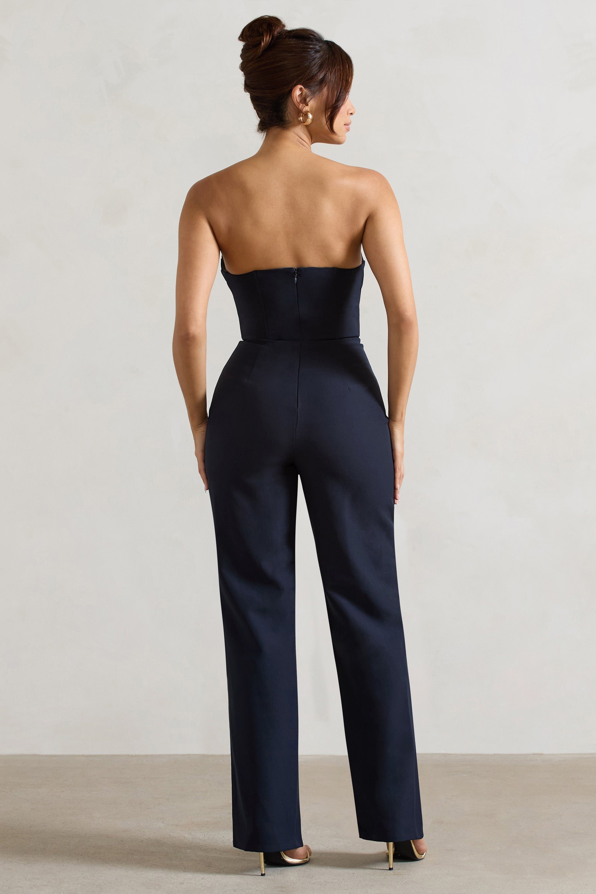 Bellezza | Lacivert Bandeau Korse Geniş Paça Tulum