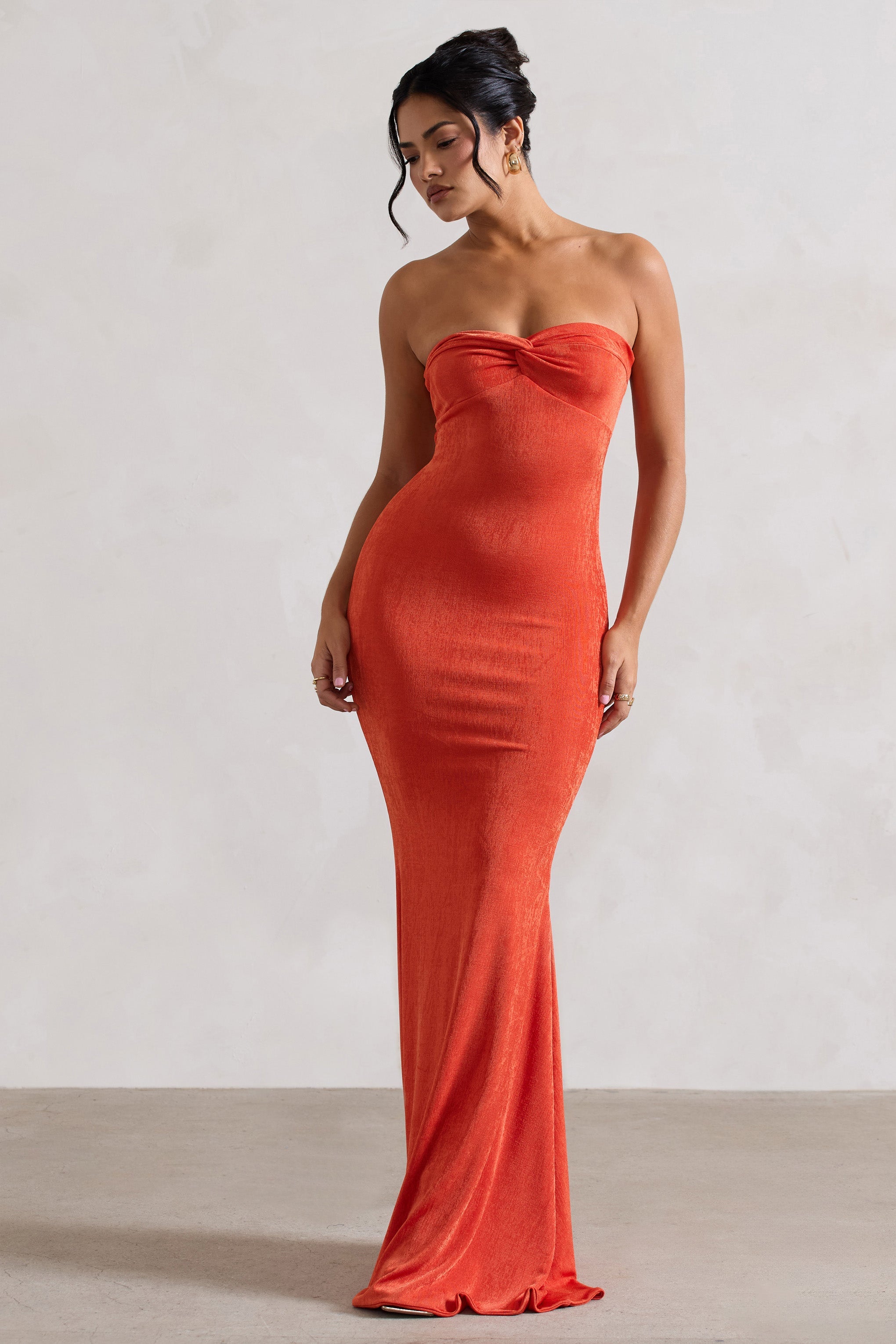 Vahşi Fantezi | Turuncu Bandeau Kalp Yaka Maxi Elbise