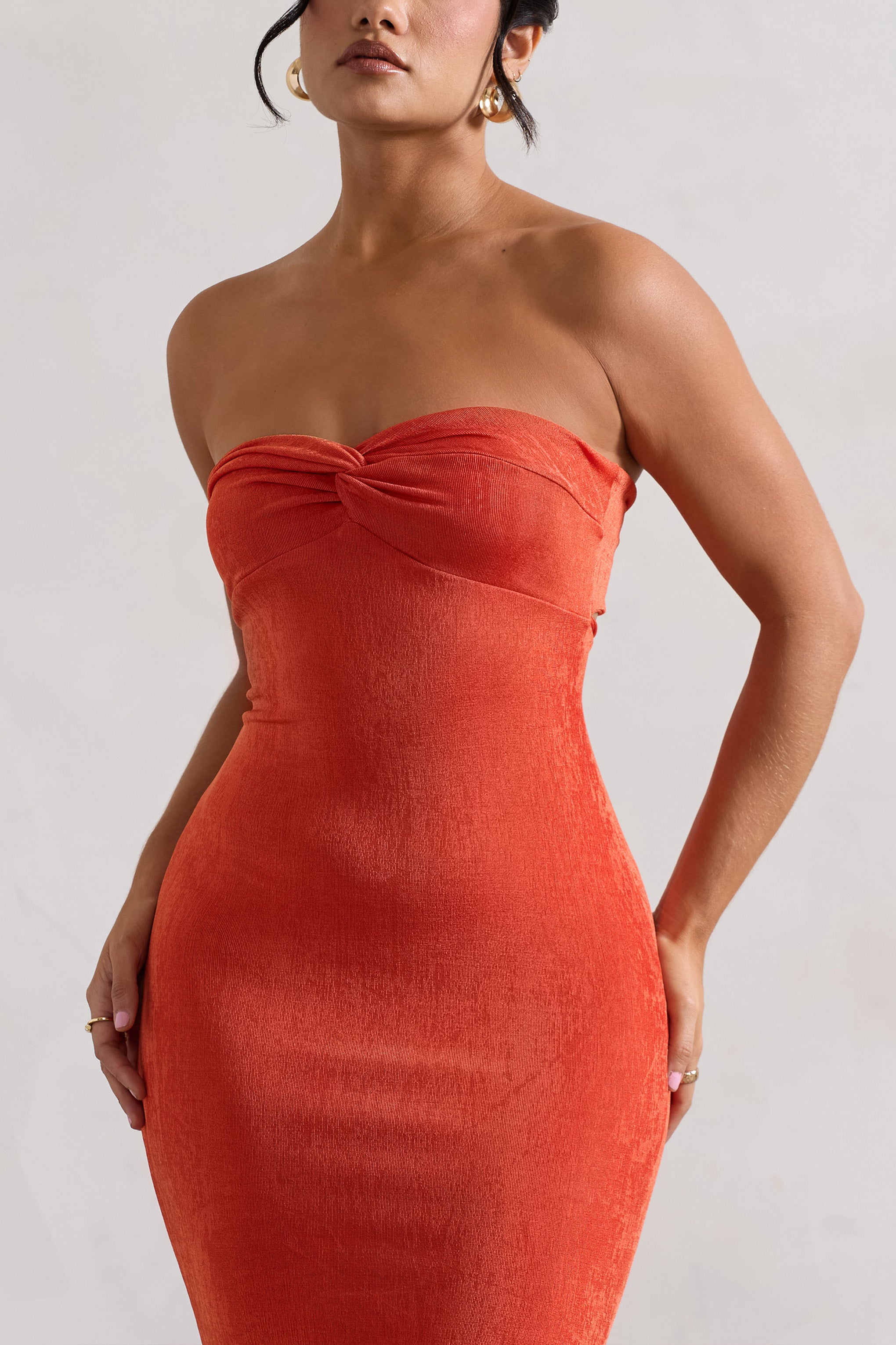 Vahşi Fantezi | Turuncu Bandeau Kalp Yaka Maxi Elbise