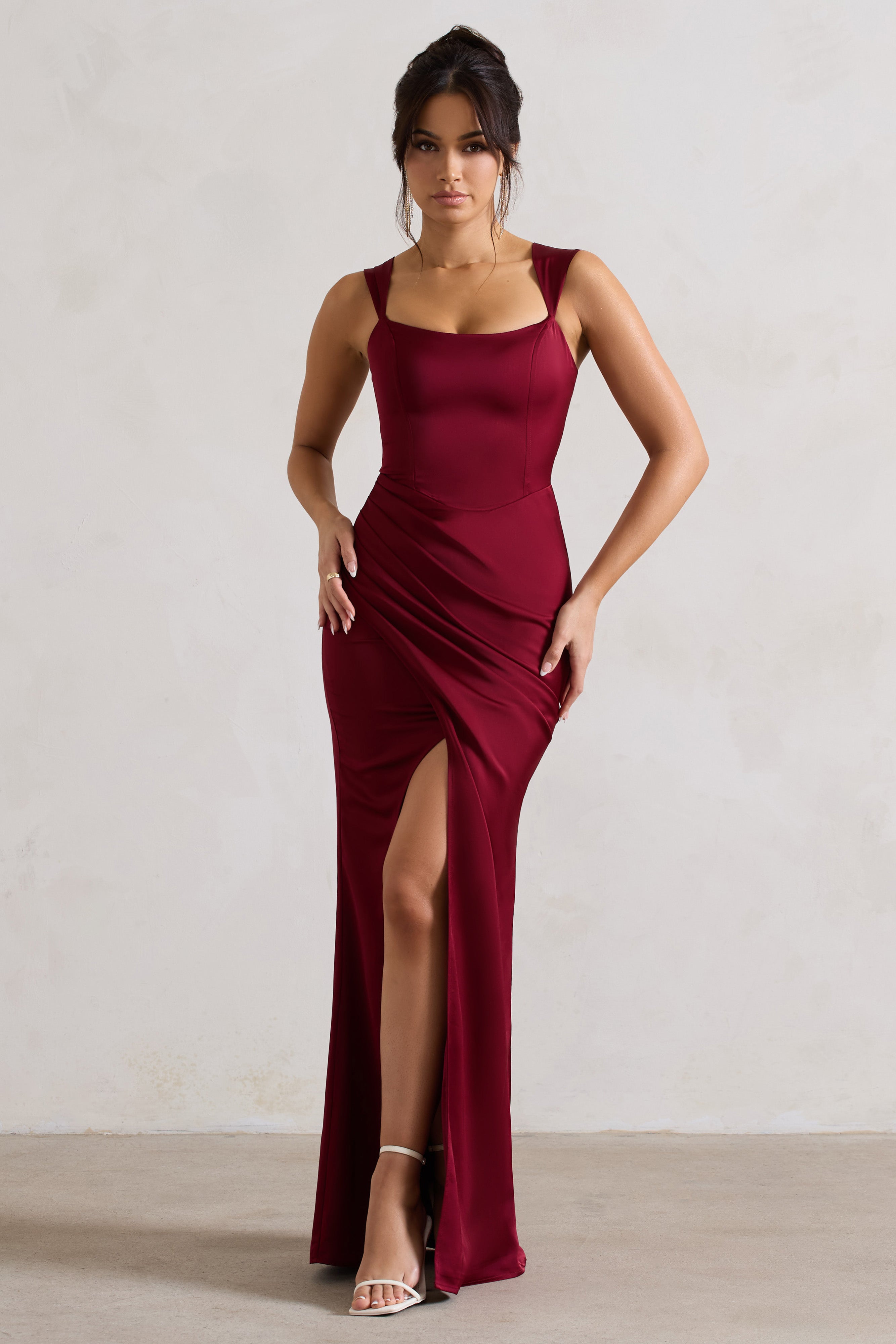 Romantik | Berry Saten Korse Sarma Maxi Elbise