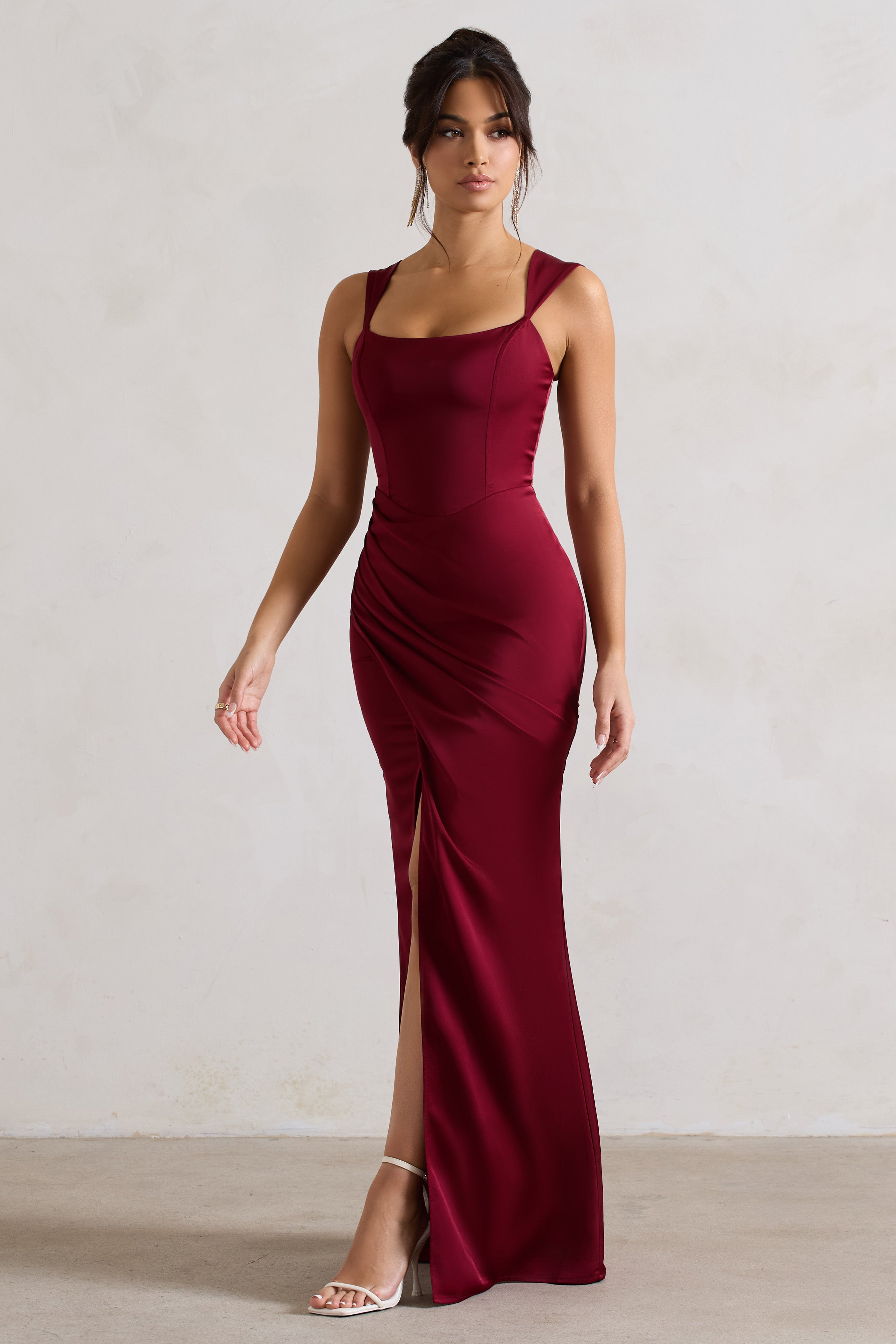 Romantik | Berry Saten Korse Sarma Maxi Elbise