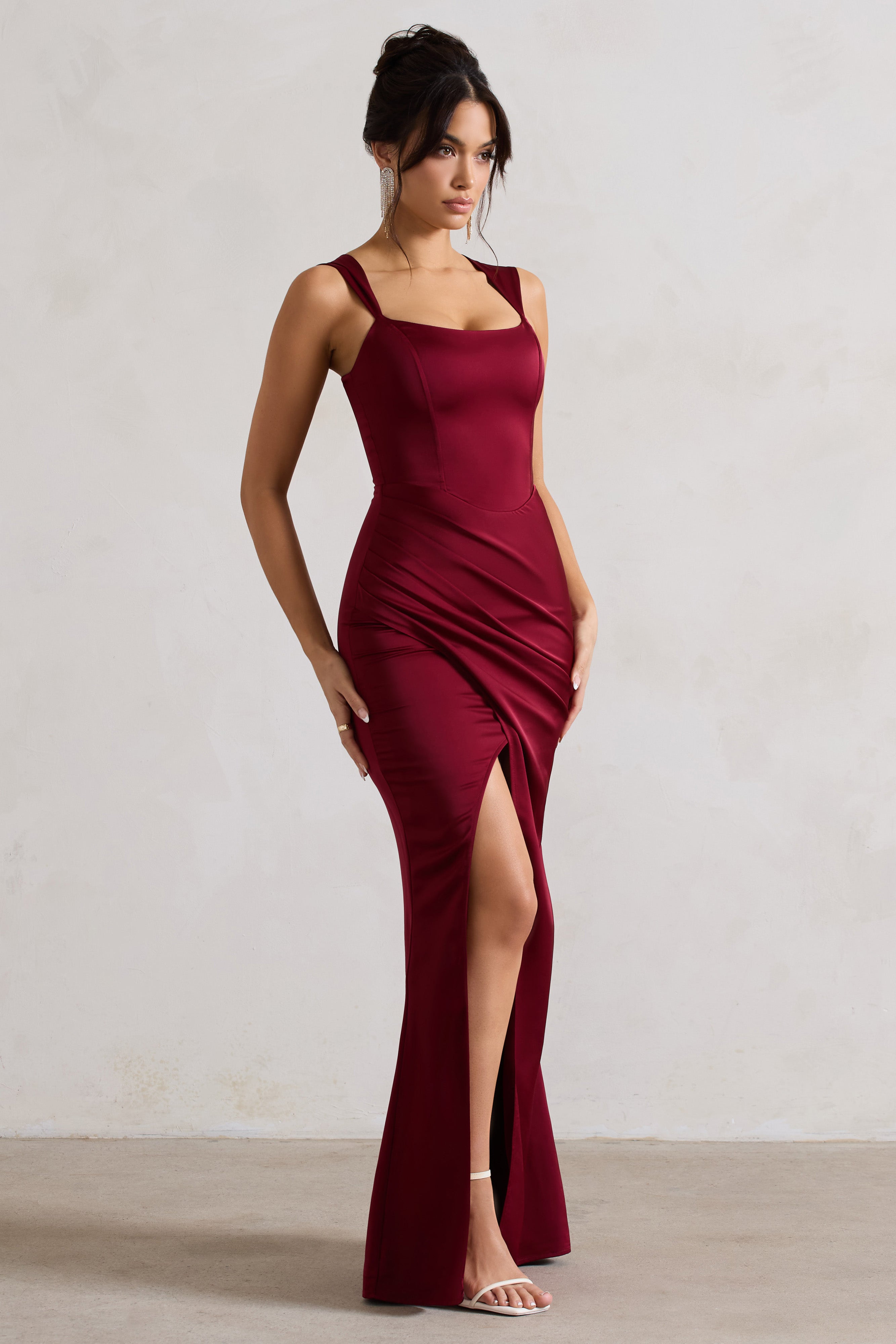 Romantik | Berry Saten Korse Sarma Maxi Elbise
