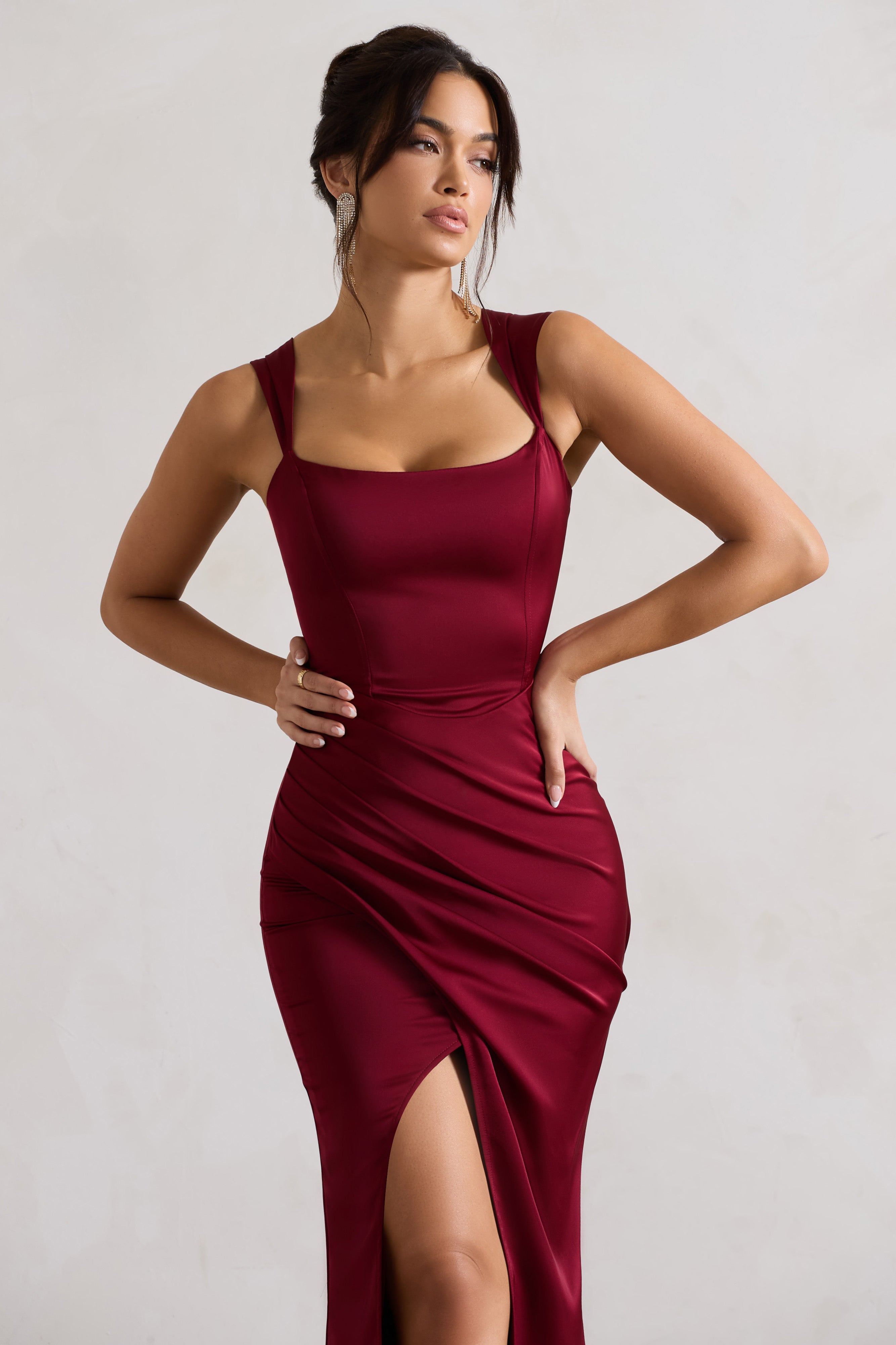 Romantik | Berry Saten Korse Sarma Maxi Elbise