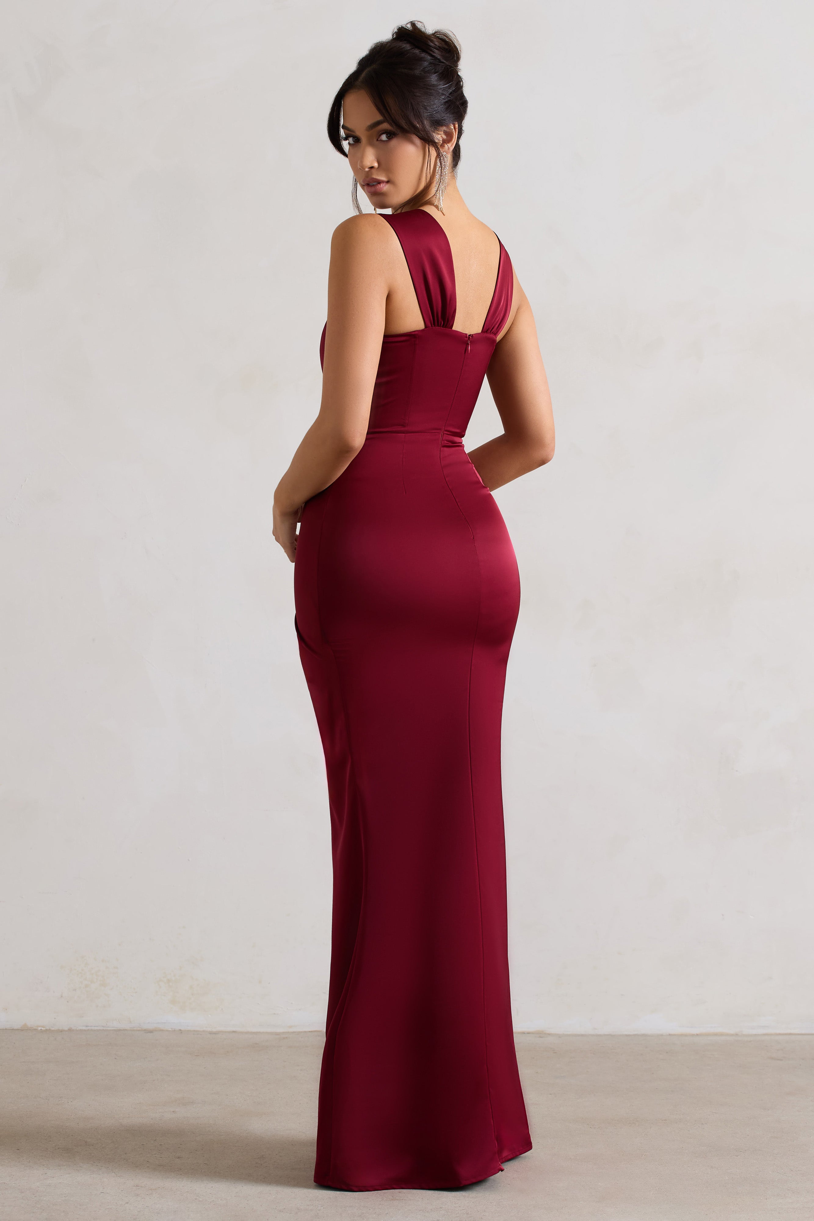 Romantik | Berry Saten Korse Sarma Maxi Elbise