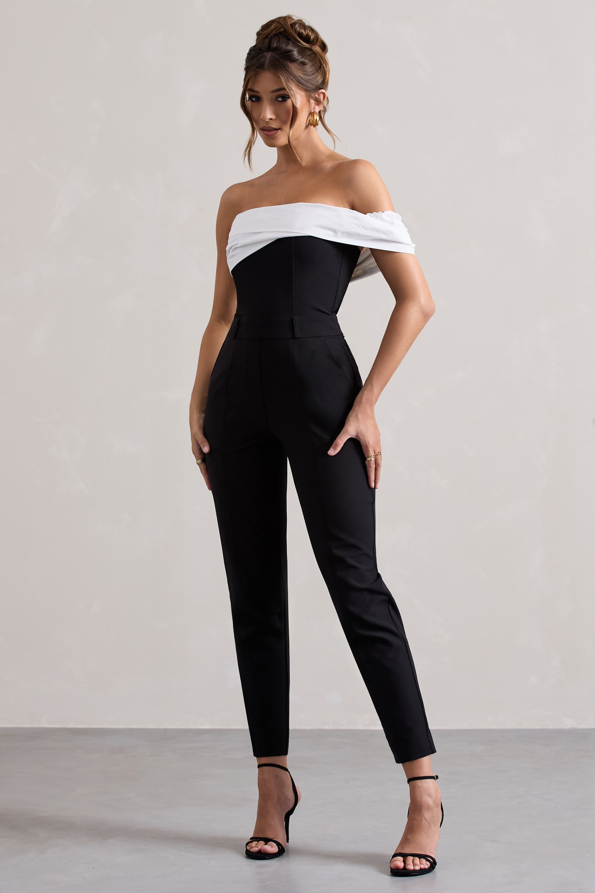 Paxton | Siyah Kıvrımlı Bardot Kesim Jumpsuit
