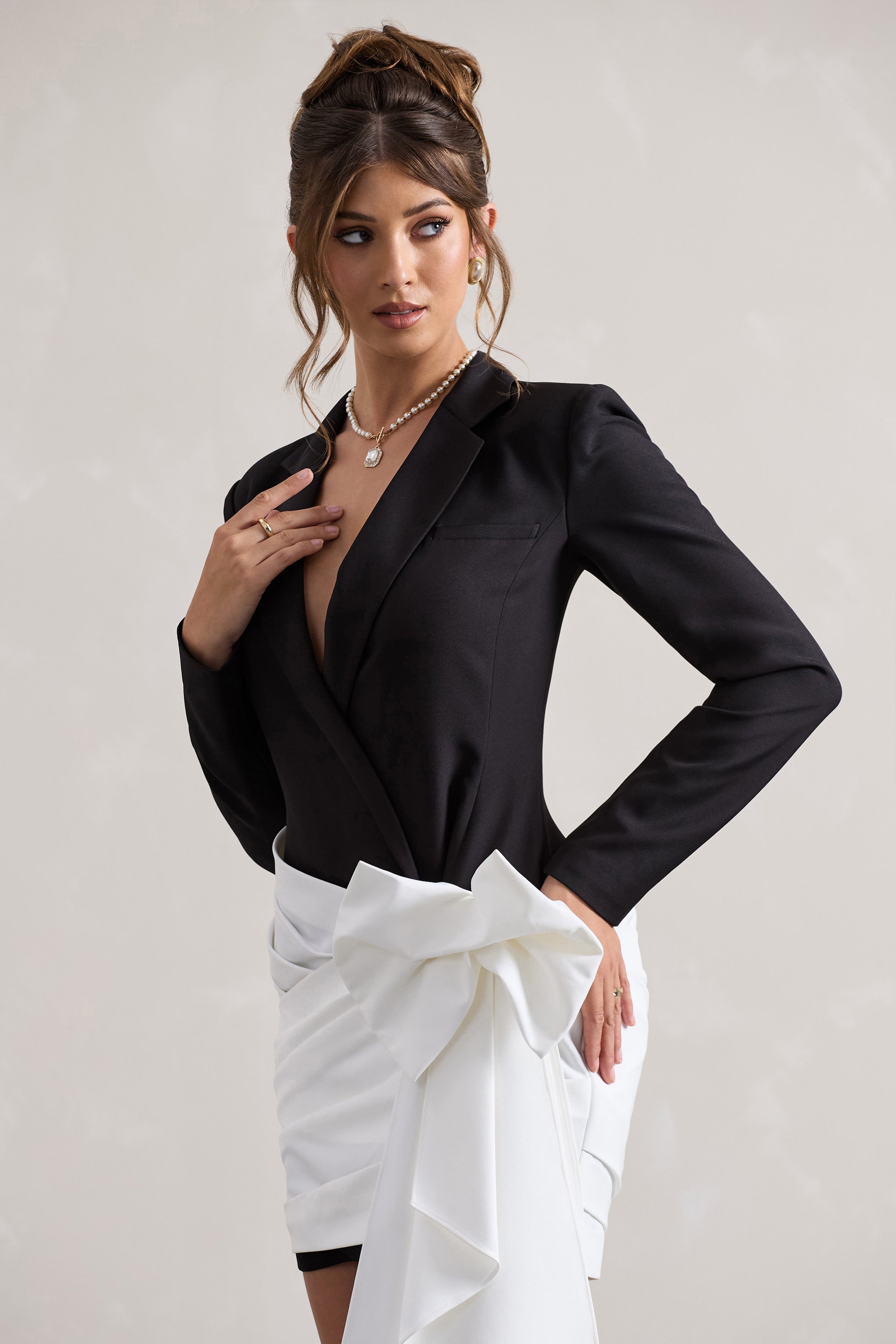 Capital | Siyah Klasik Blazer Mini Elbise Yan Drape ile