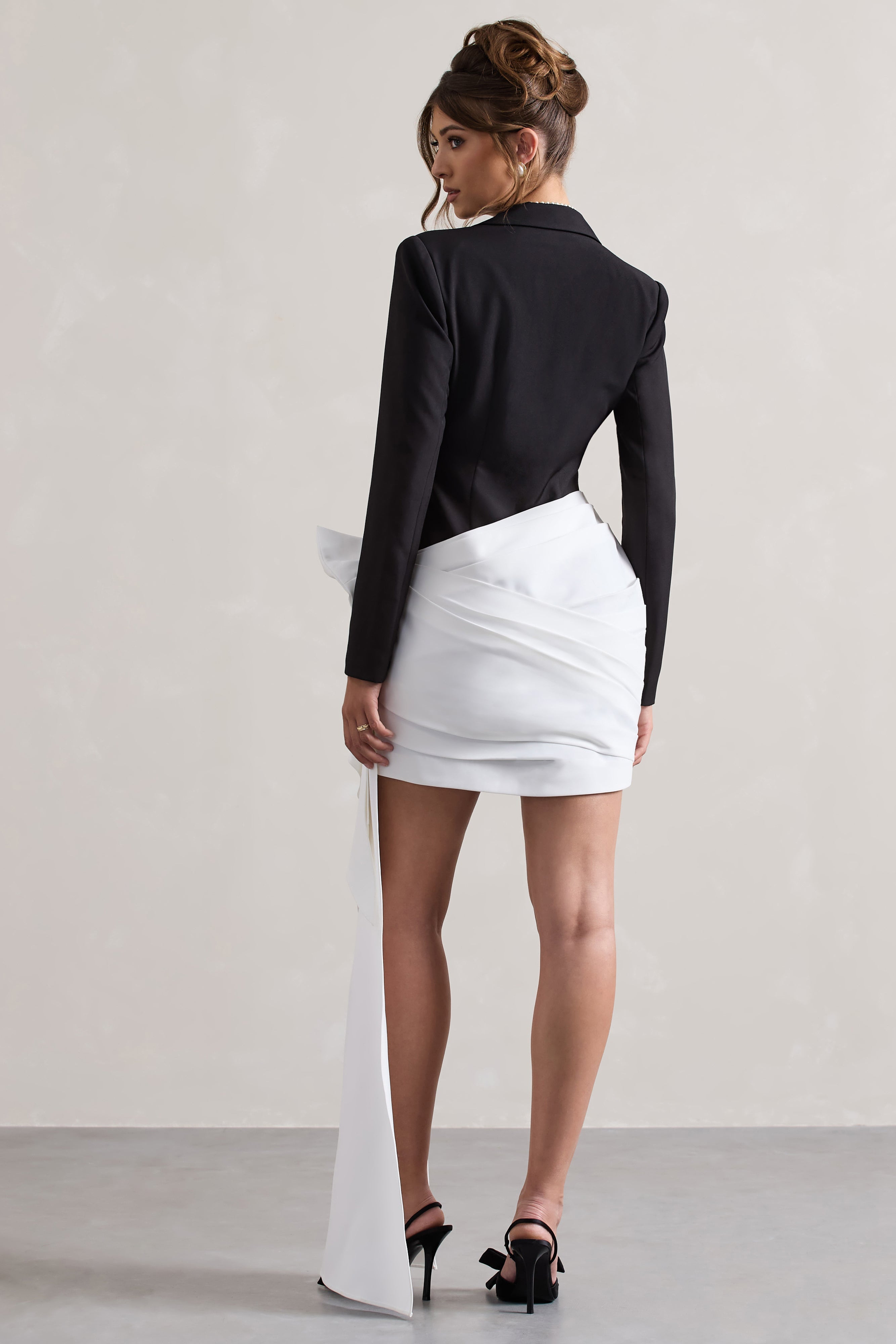 Capital | Siyah Klasik Blazer Mini Elbise Yan Drape ile