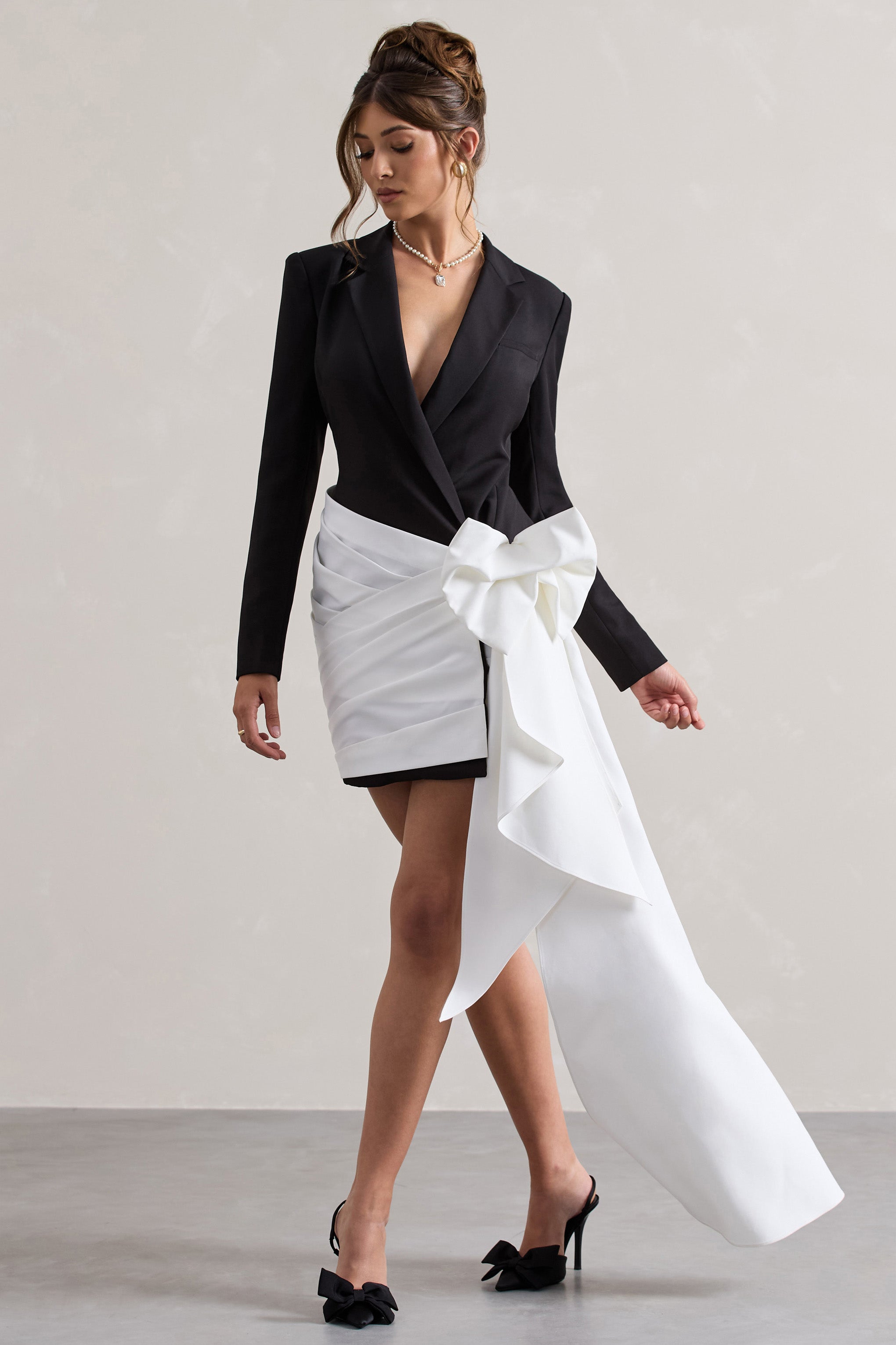Capital | Siyah Klasik Blazer Mini Elbise Yan Drape ile