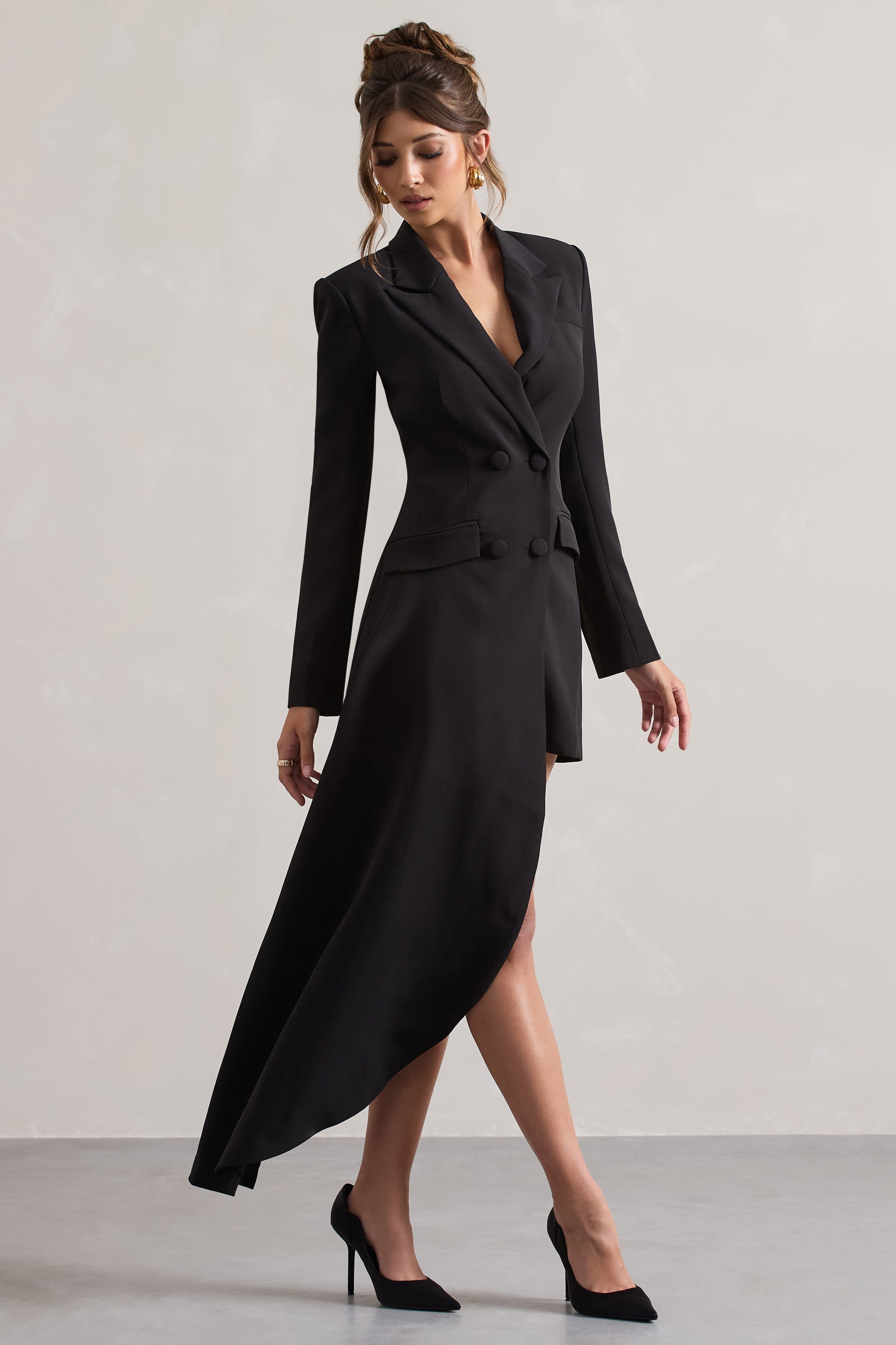 Spiral | Asimetrik Kenar Detaylı Siyah Blazer Mini Elbise