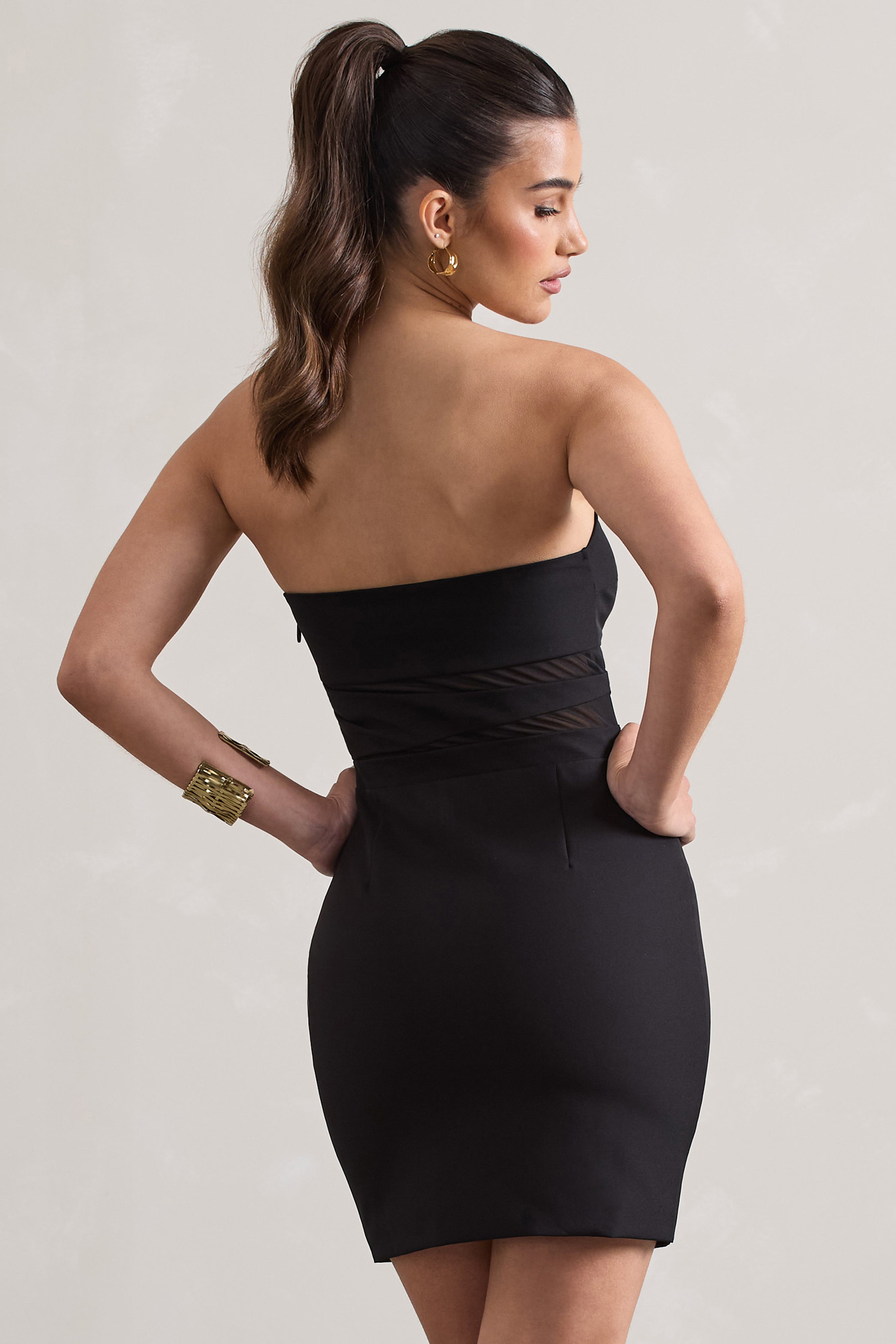 İndie | Kesik Detaylı Siyah Bodycon Bandeau Mini Elbise