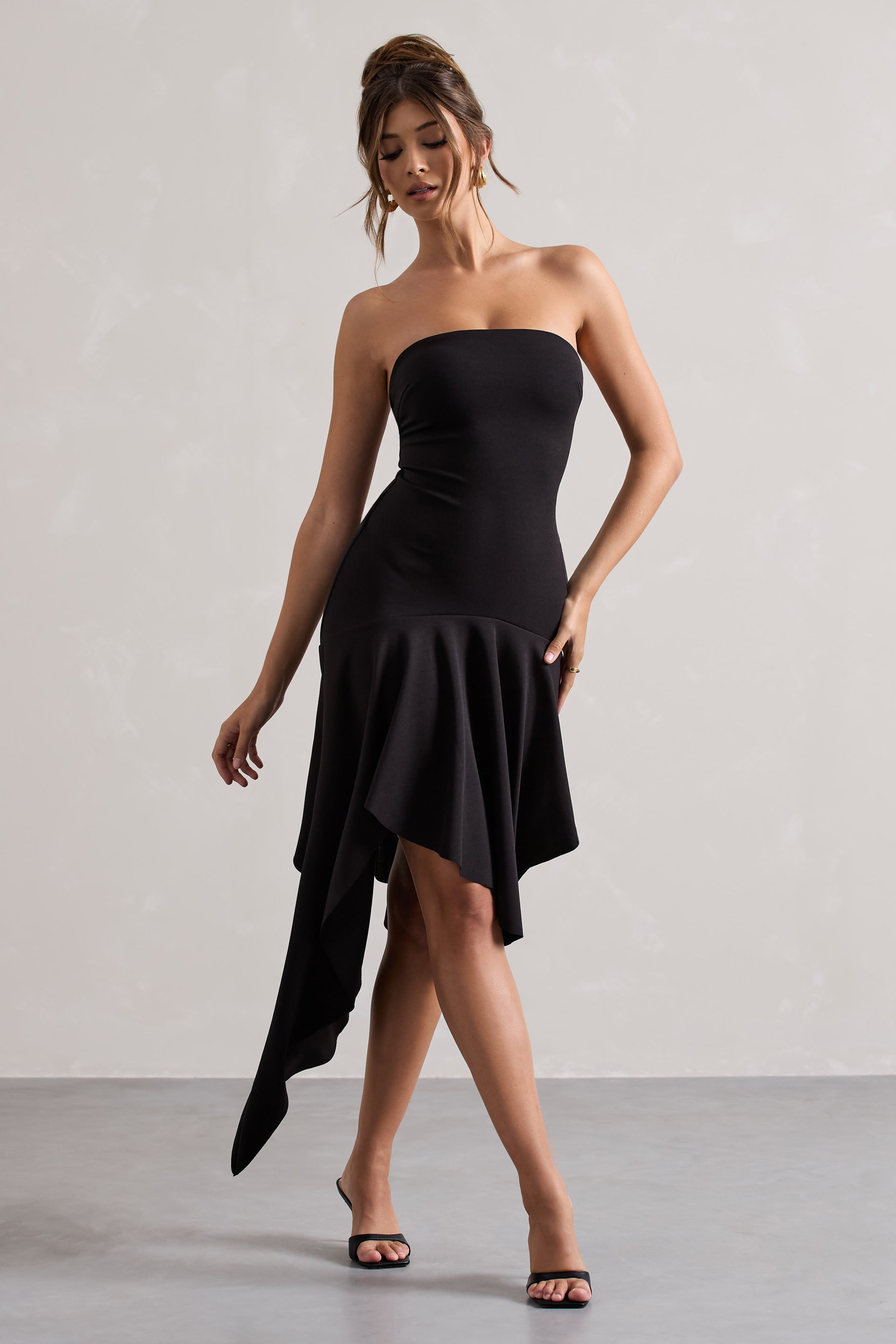 Catalina | Drapeli Kenar Detaylı Siyah Bandeau Maxi Elbise
