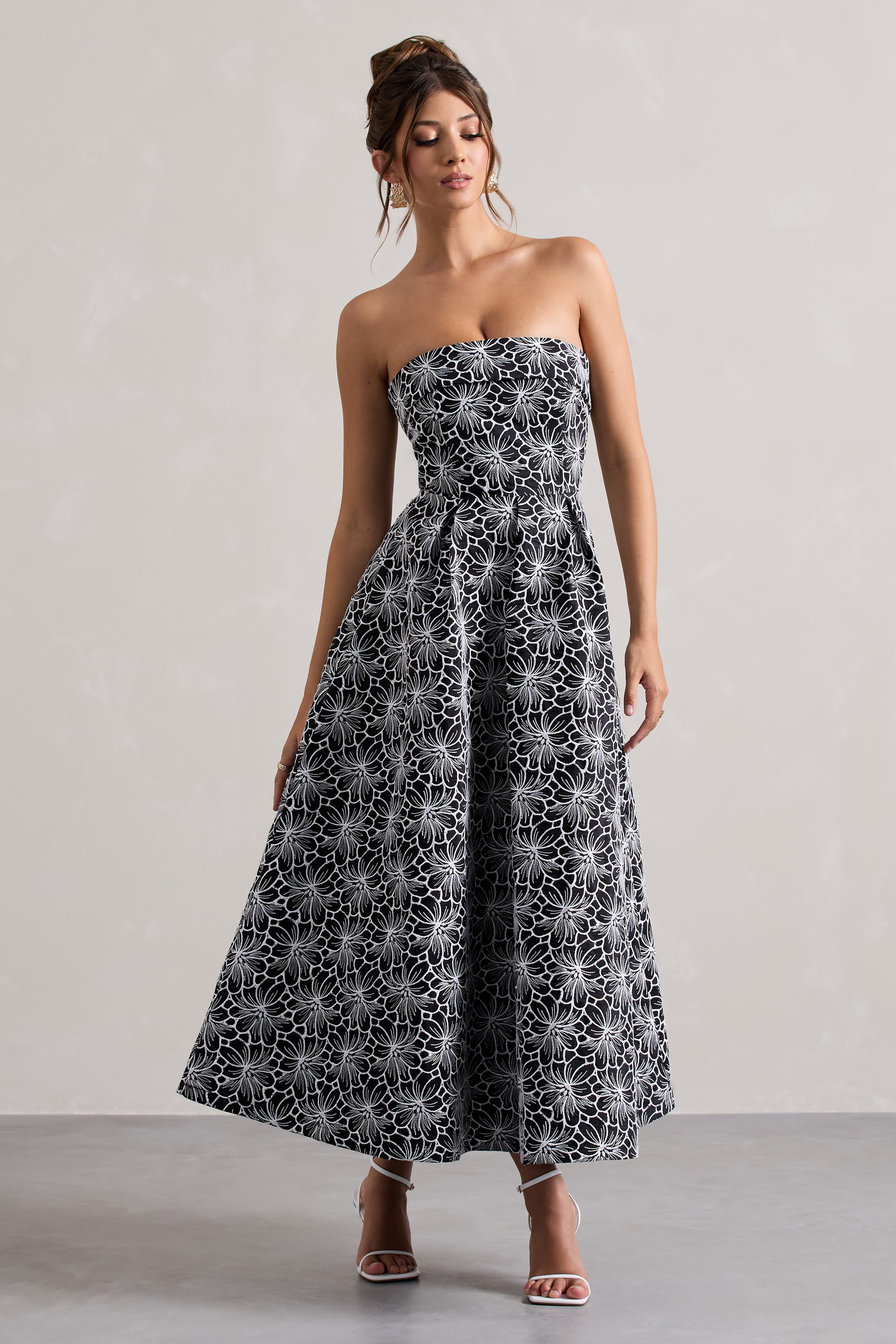 Myleen | Siyah Dantel Straplez Midi Elbise