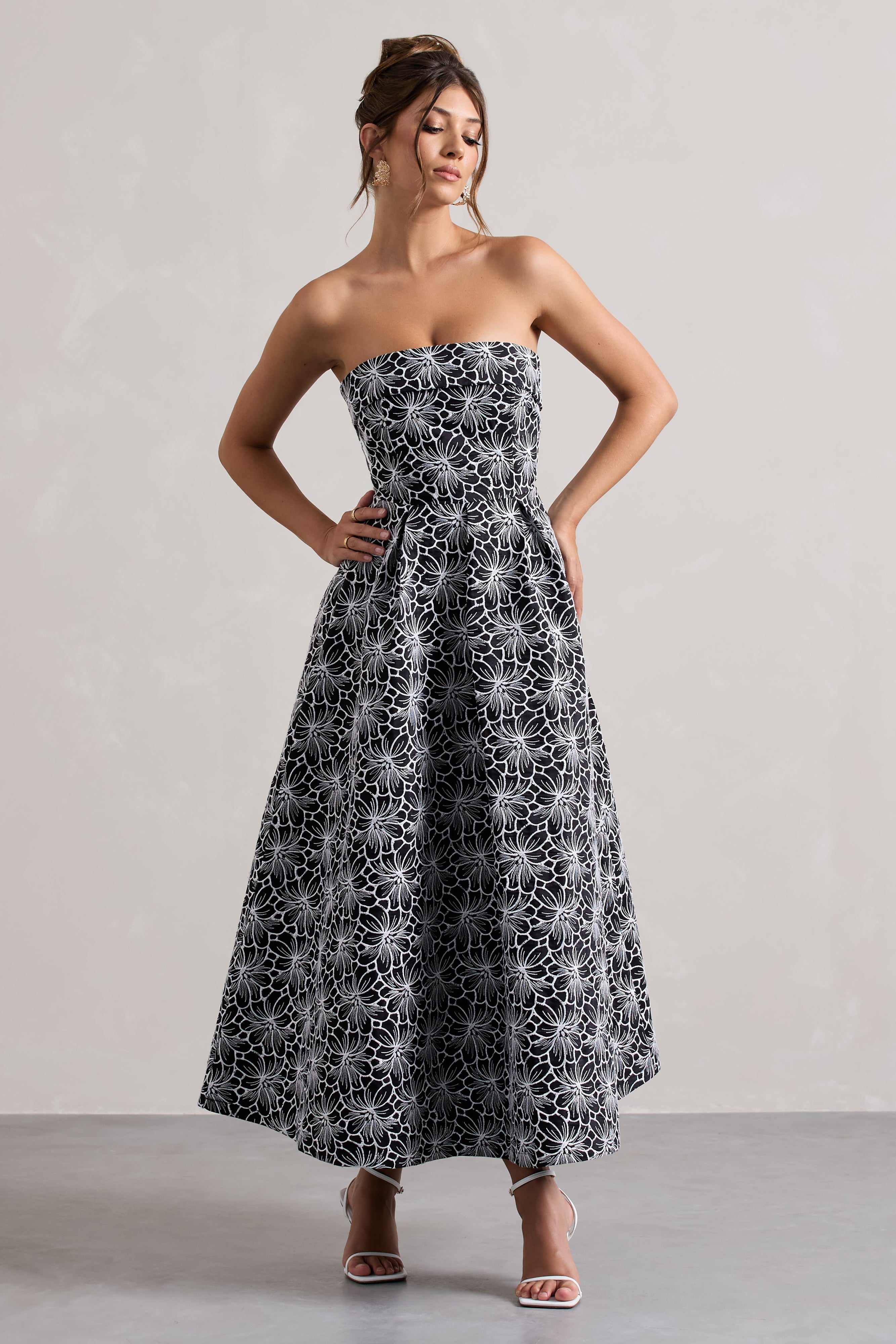 Myleen | Siyah Dantel Straplez Midi Elbise